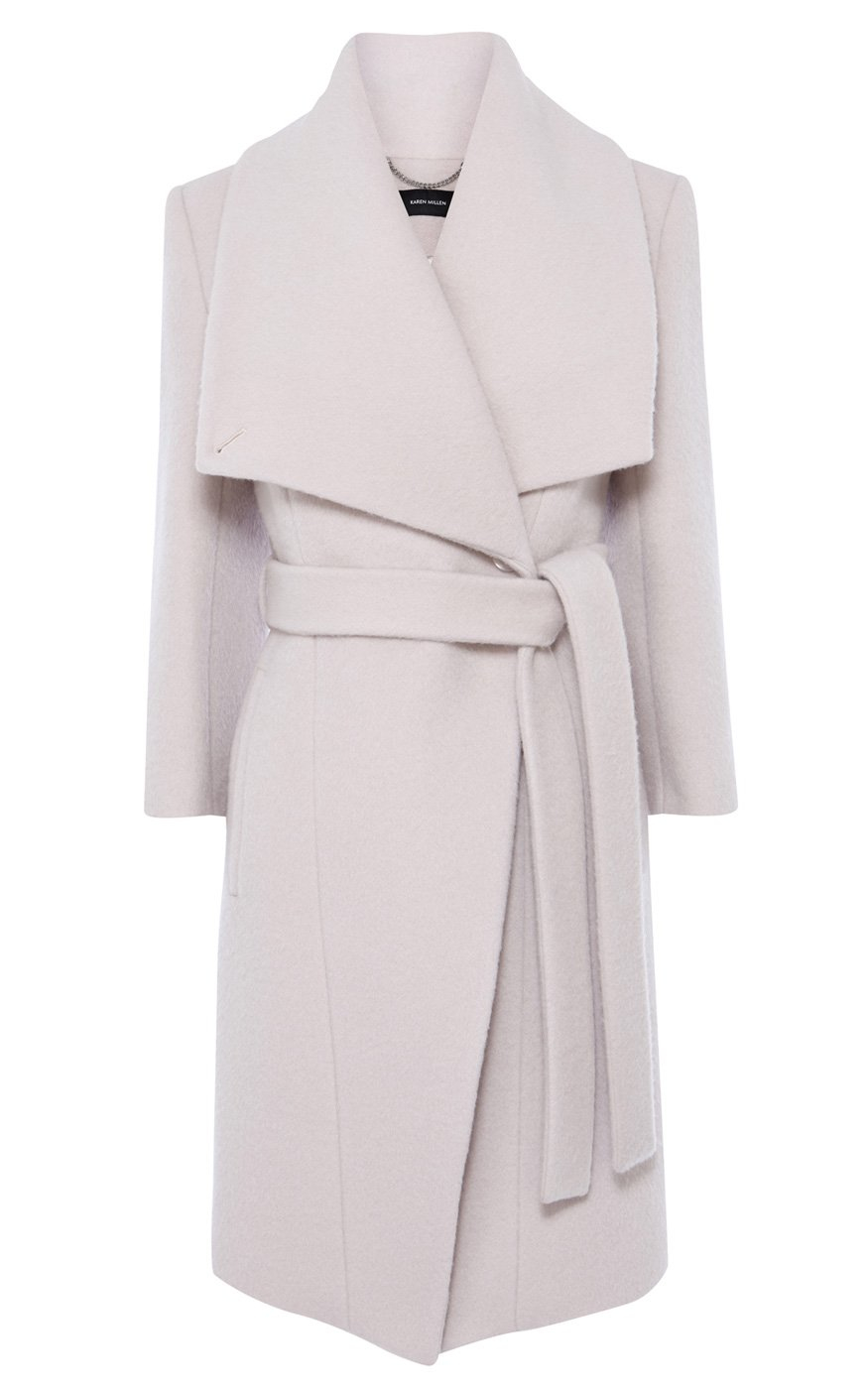 Lyst Karen Millen Wool Mohair Belted Oversized Collar Coat in Natural