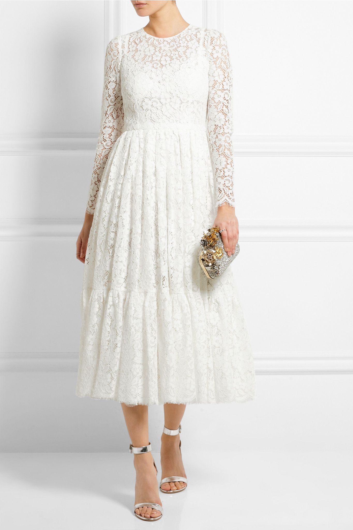 Dolce & gabbana Cotton-blend Lace Dress in White | Lyst