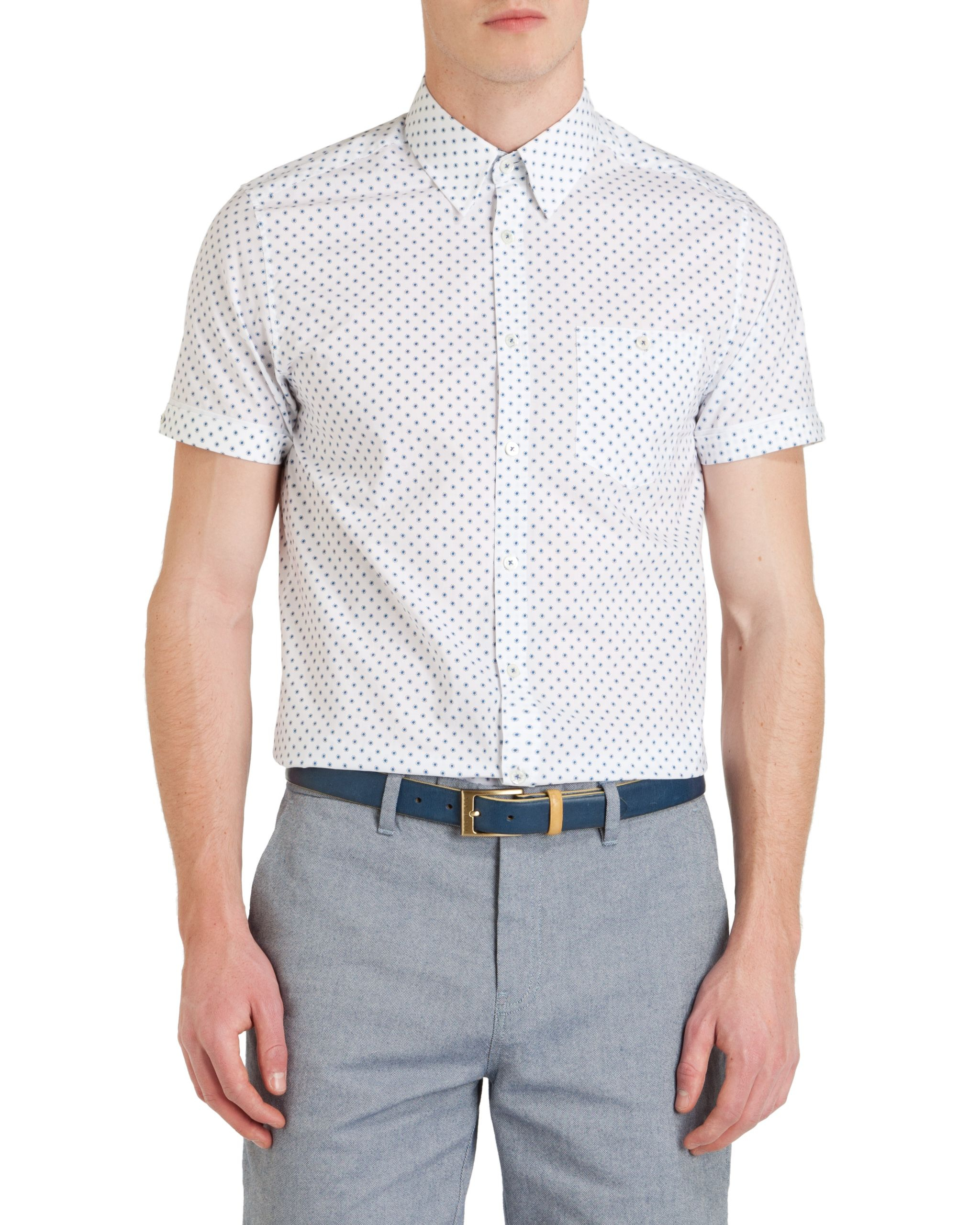 Ted baker Thame Polka Dot Classic Fit Short Sleeve Shirt in White for ...