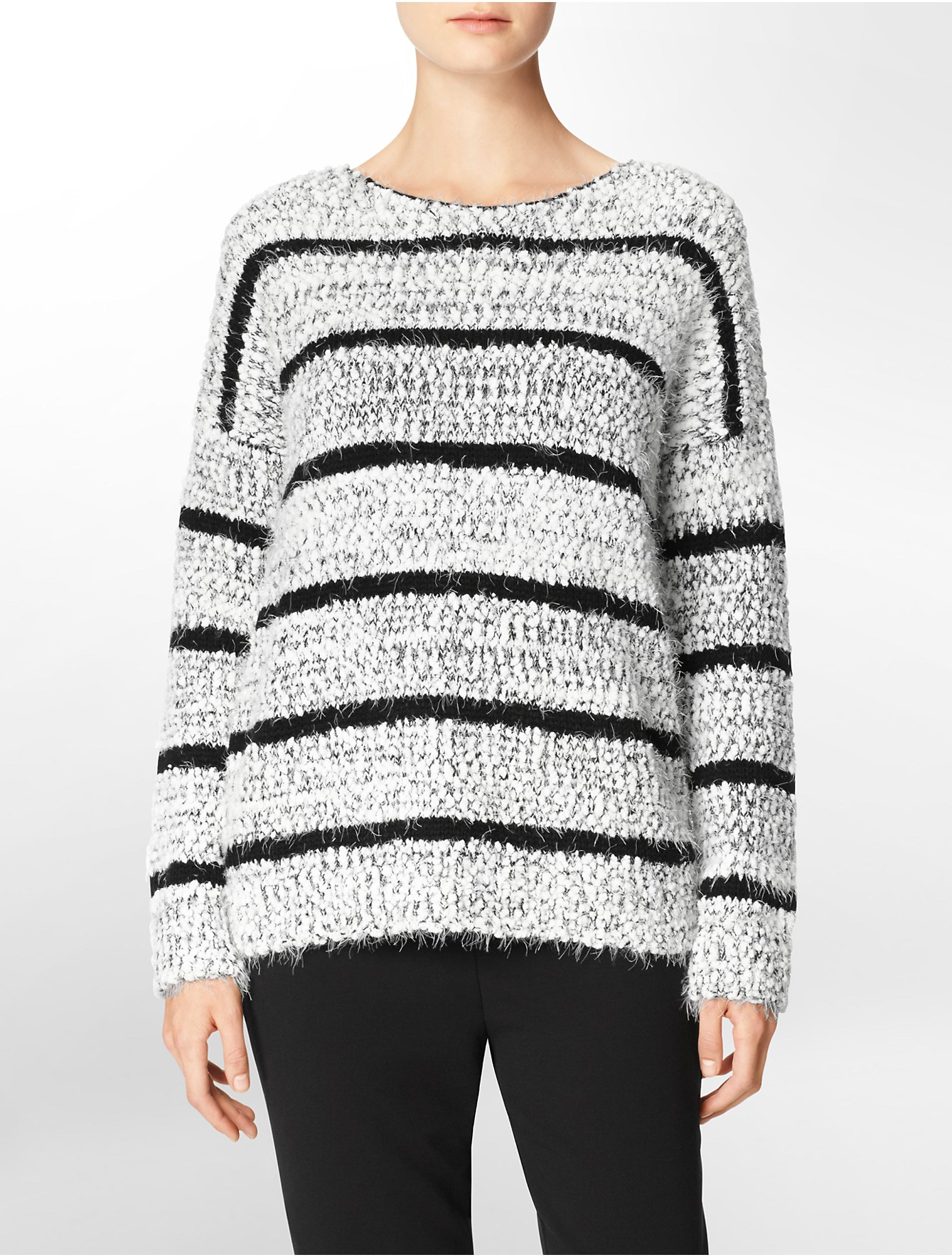 Calvin klein Eyelash Knit Sweater in Black (Soft White/Black) Save 60