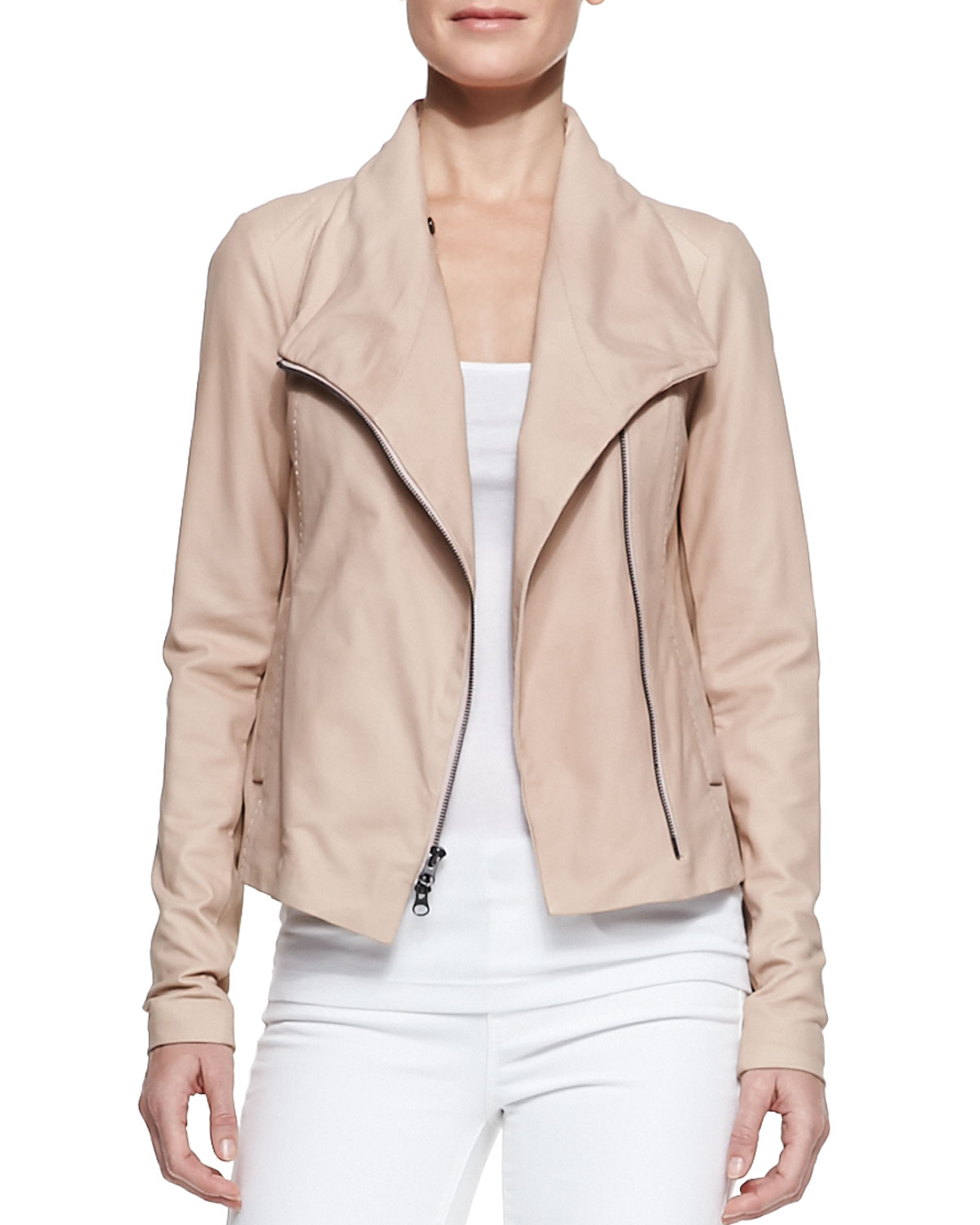 Lyst Vince Leather Scuba Shawlcollar Jacket Blush In Pink 