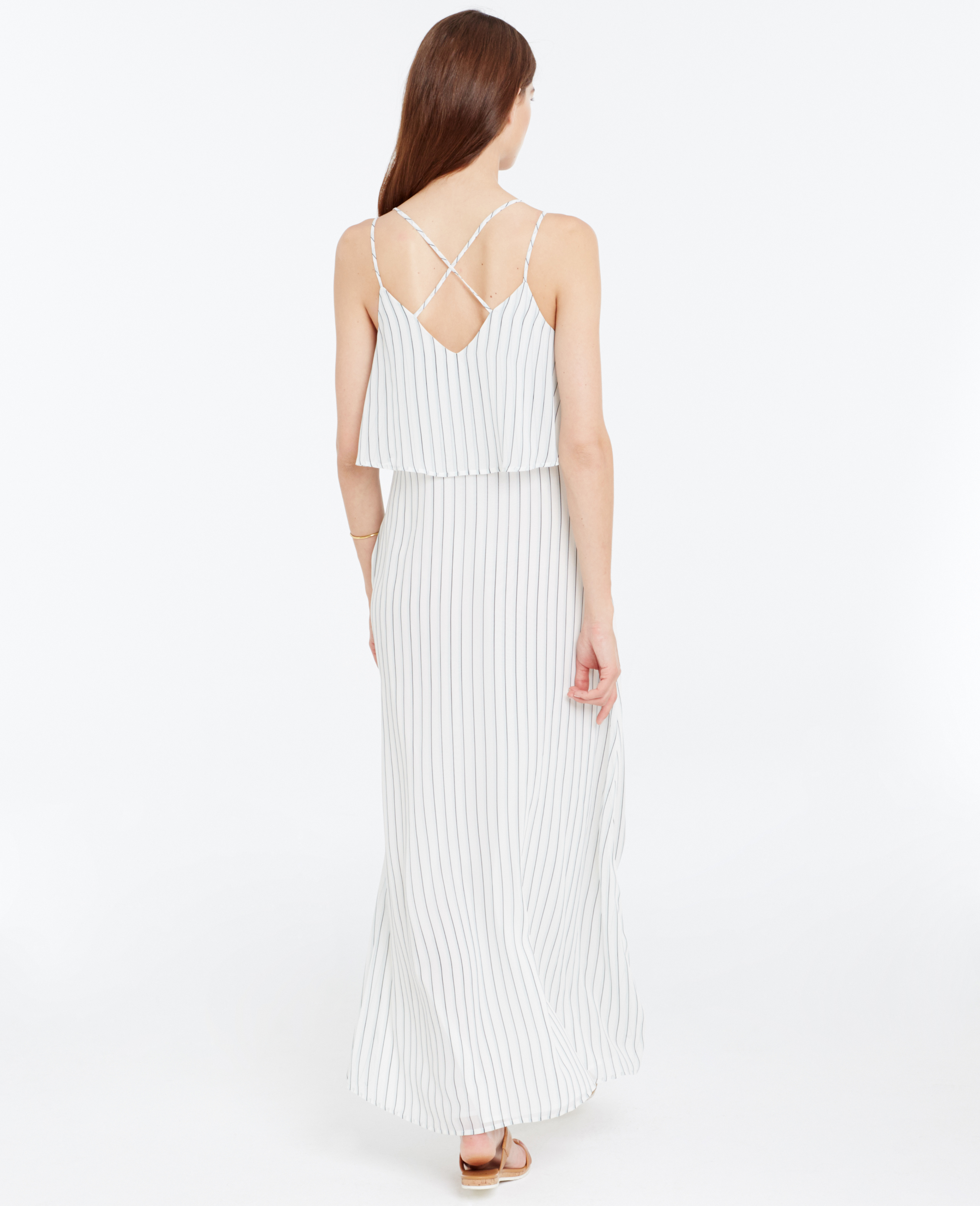 Ann taylor Striped Tiered Maxi Dress in White | Lyst