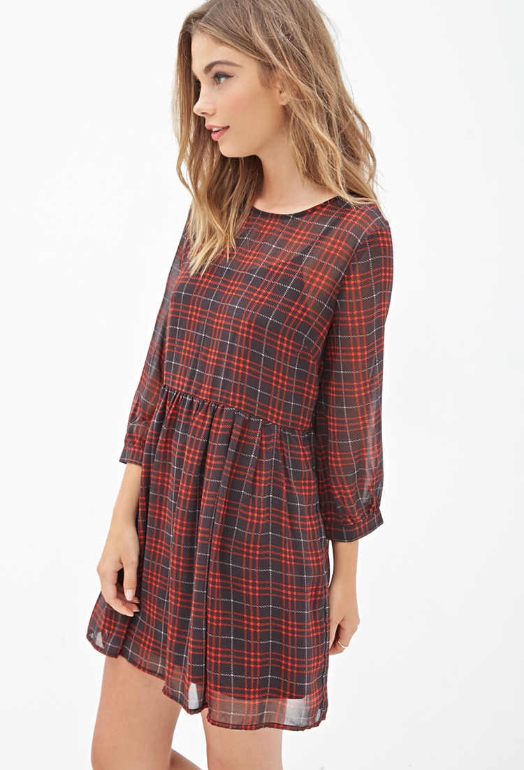 Forever 21 Plaid Chiffon Babydoll Dress You've Been Added To The