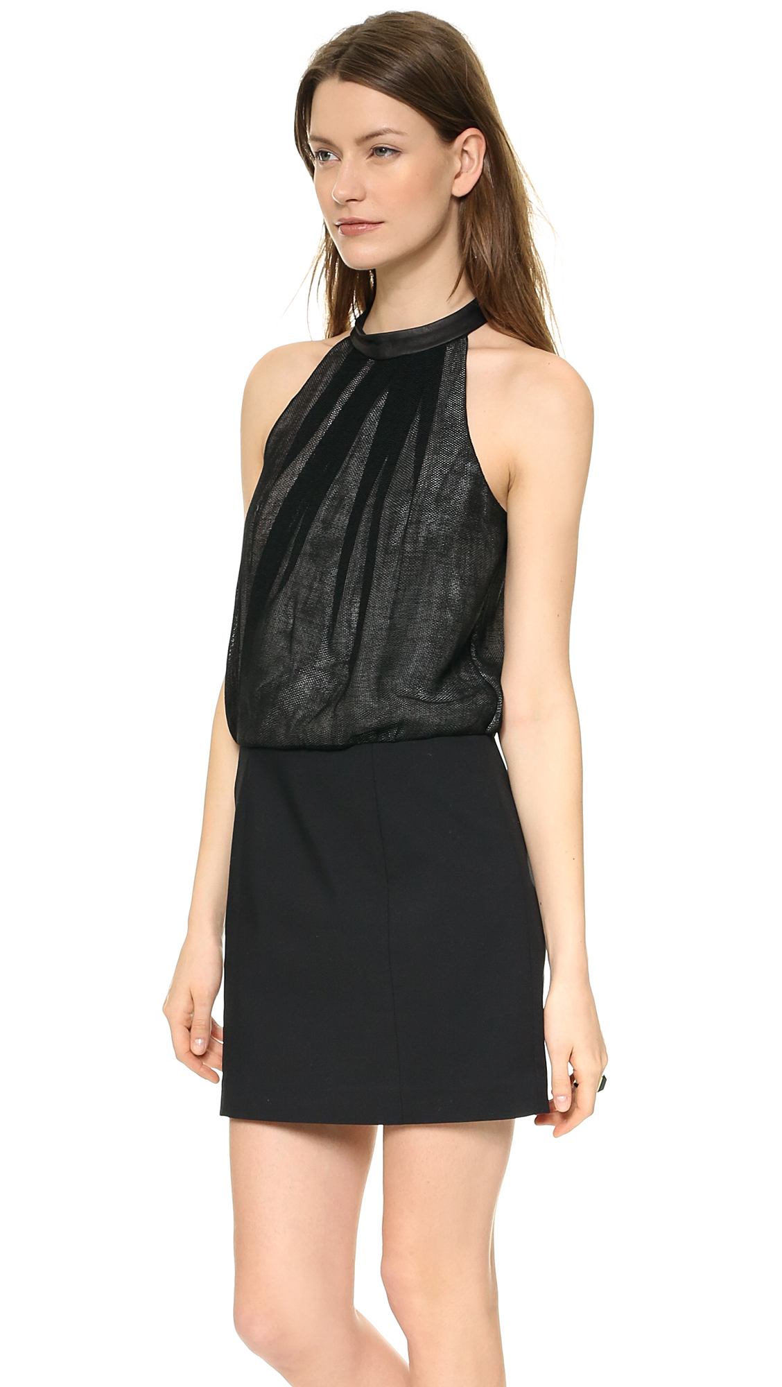 Lyst - Tibi Halter Dress with Leather Collar in Black