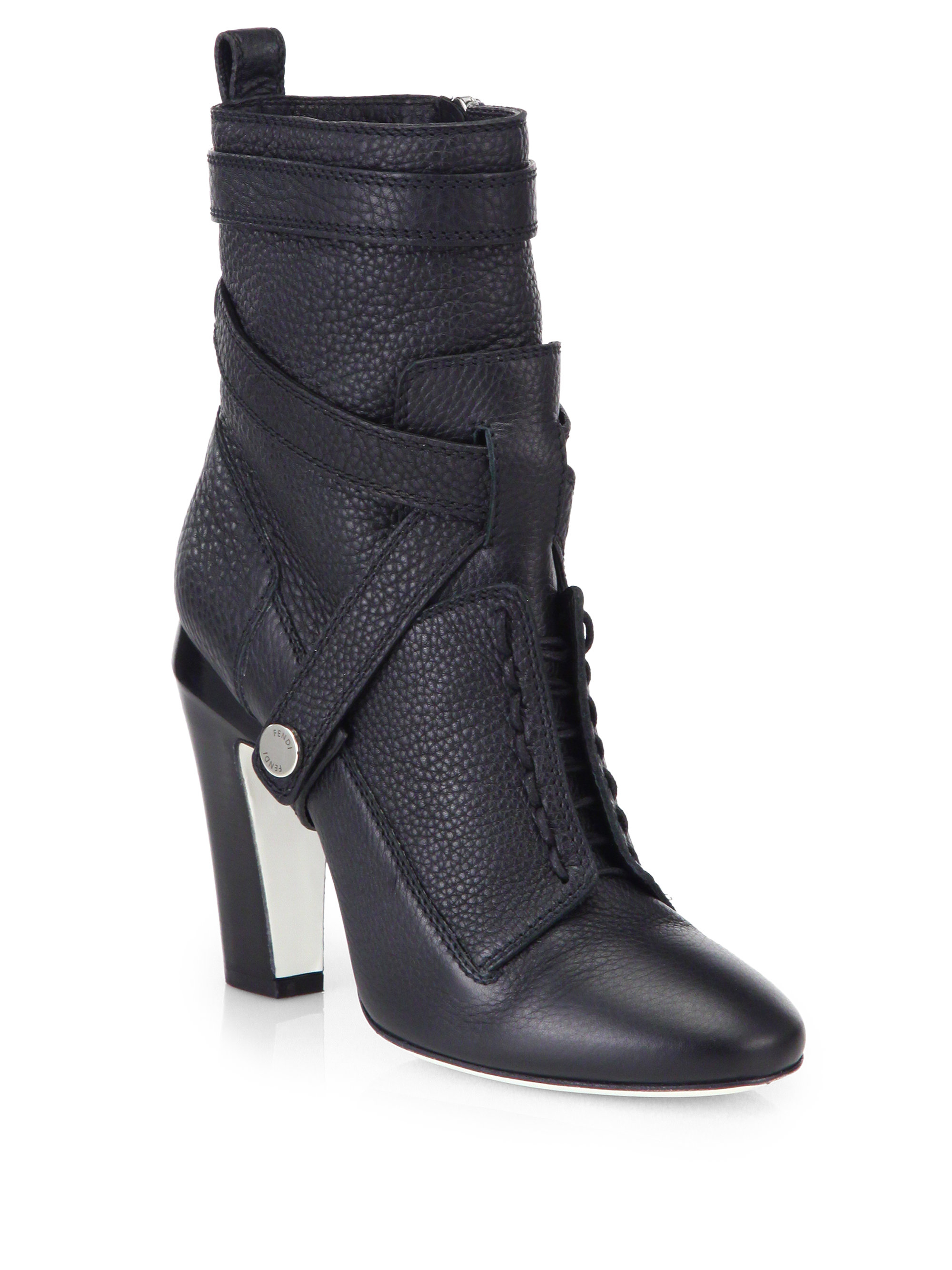 Lyst - Fendi Diana 105Mm Leather Ankle Boots in Black