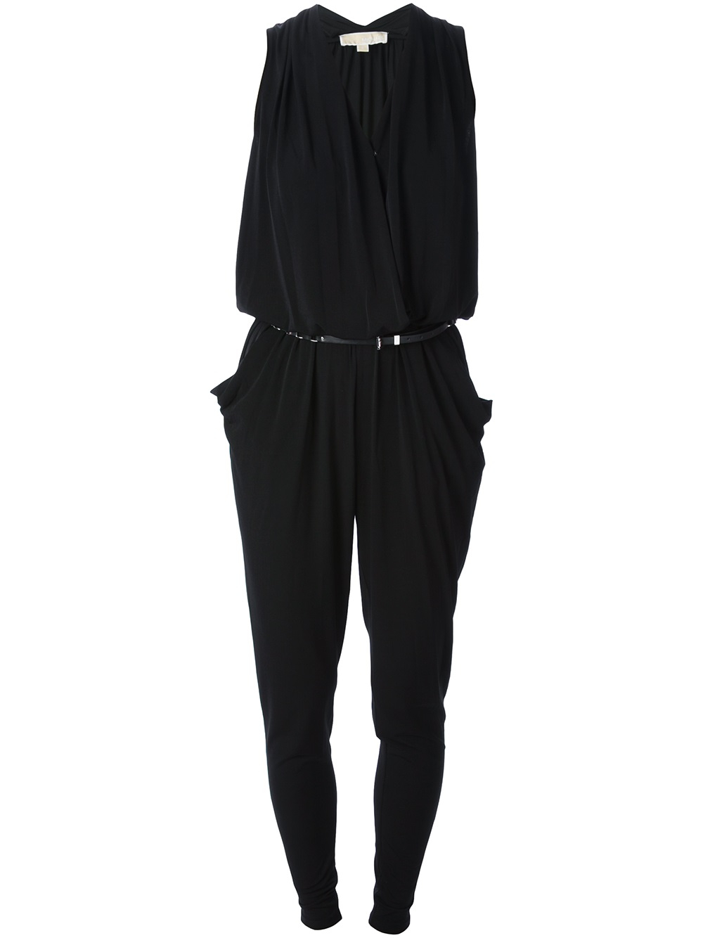 Michael By Michael Kors Sleeveless Draped Jumpsuit in Black | Lyst