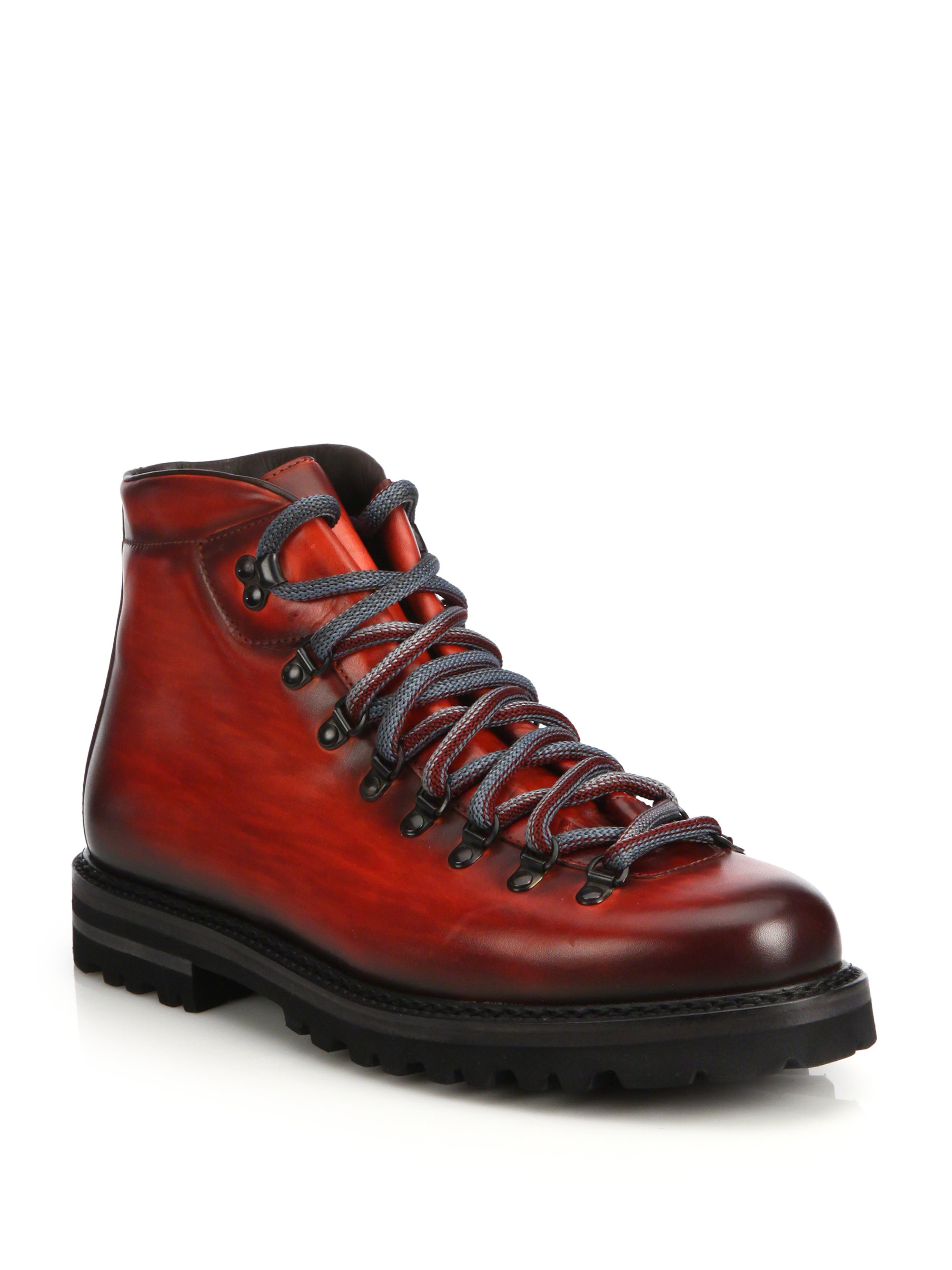 Saks fifth avenue Antiqued Leather Ankle Boots in Red for Men | Lyst