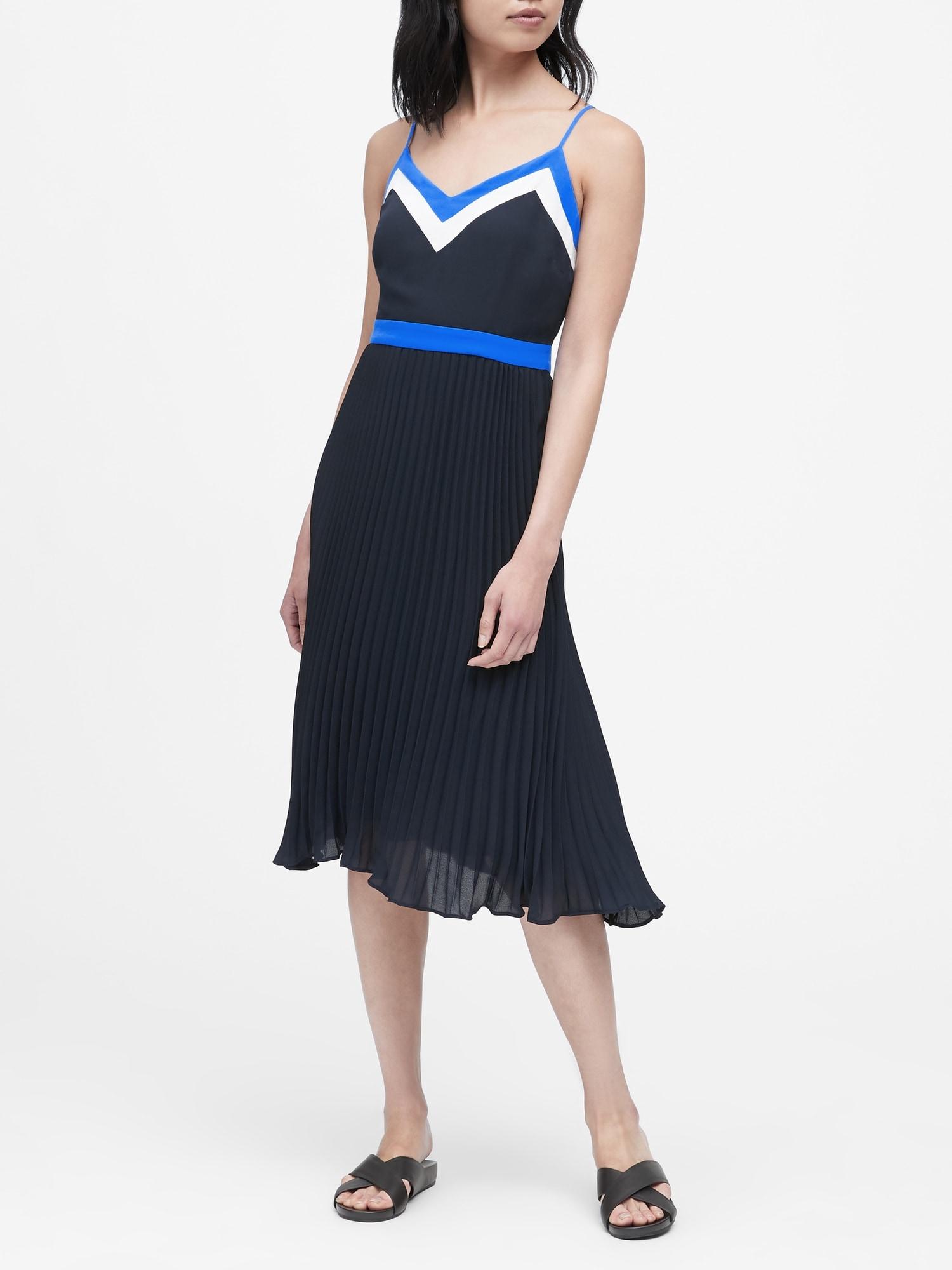 Banana Republic Petite Colorblock Pleated Midi Dress in Blue Lyst