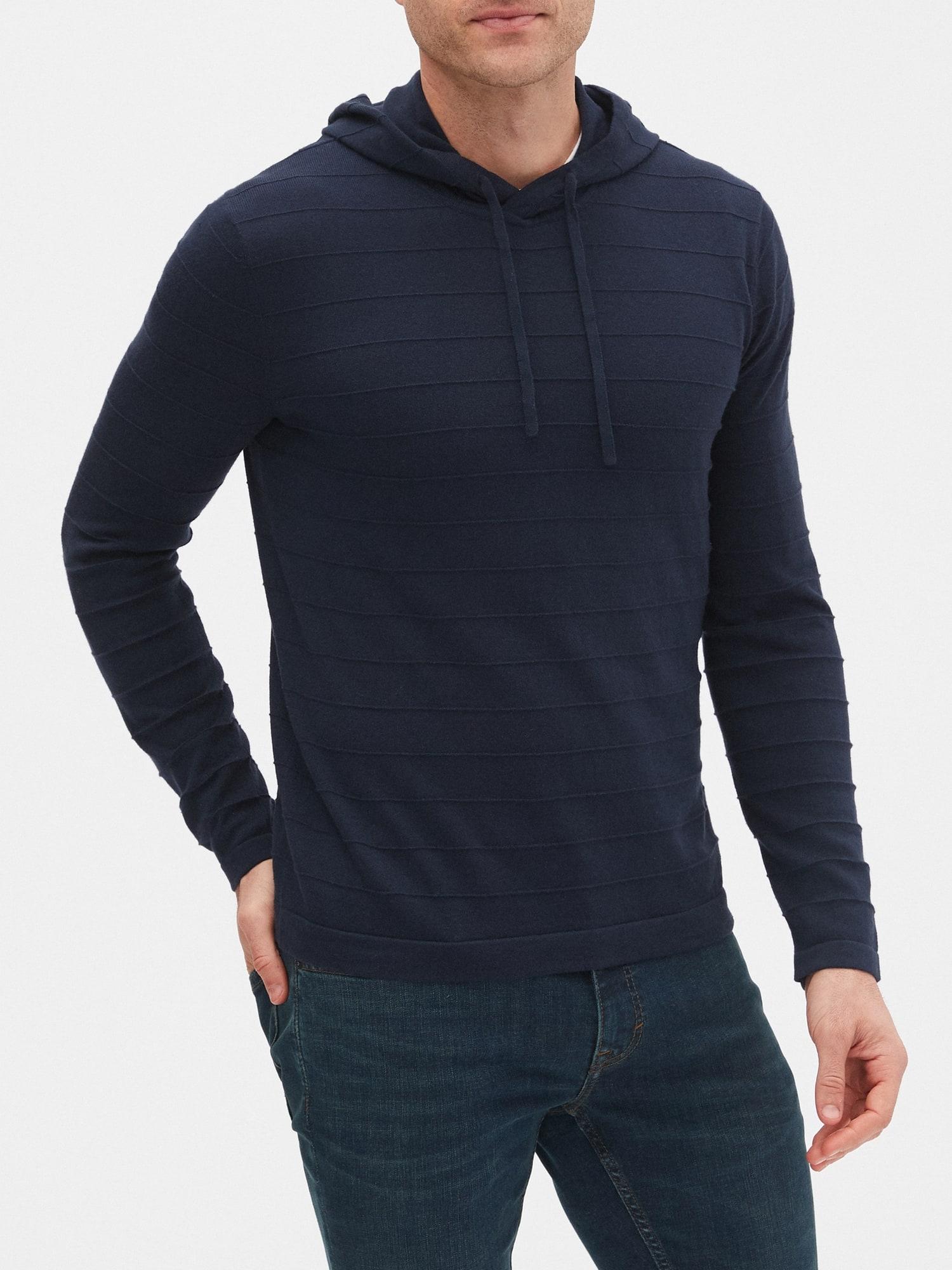 Banana Republic Factory Texture Stripe Hoodie Pop Over Sweater in Blue ...