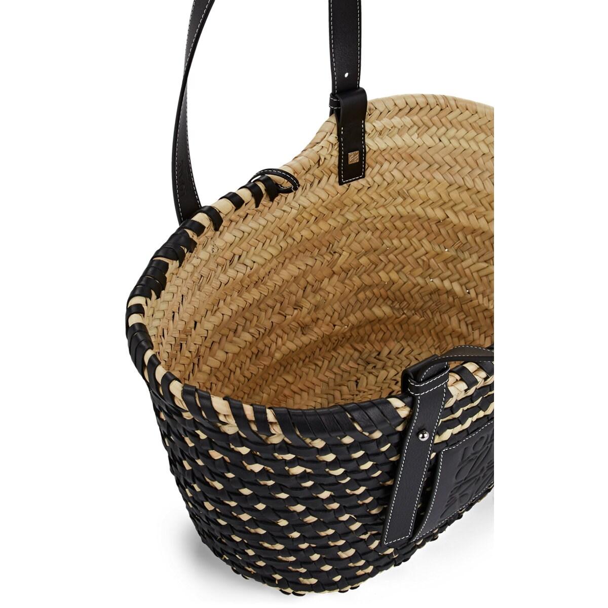 Loewe Medium Raffia & Leather Basket Bag in Black - Lyst