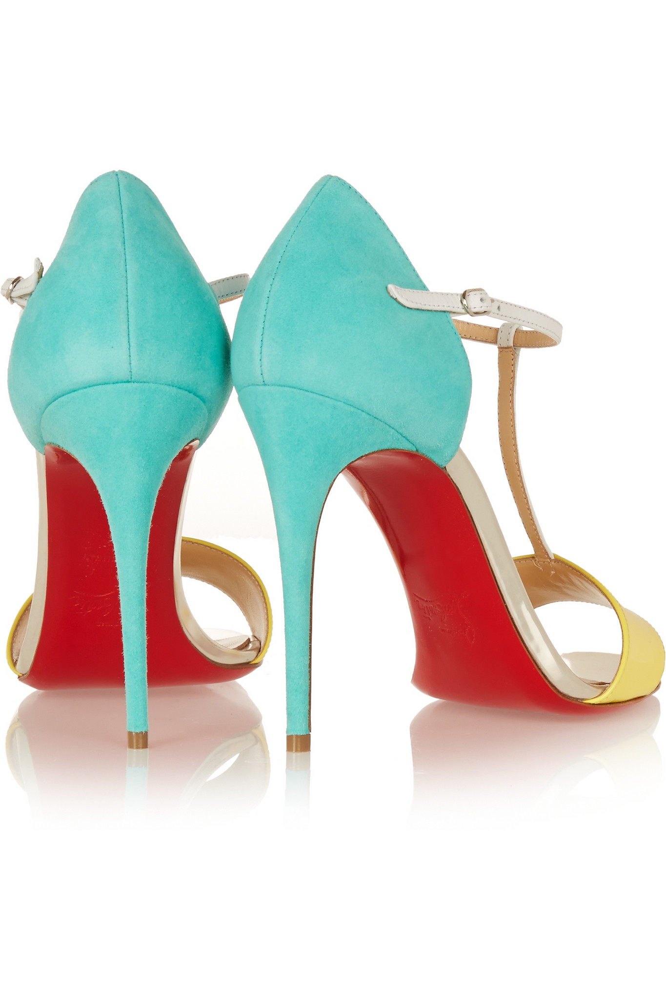 Christian louboutin True Blue Leather and Suede T-Bar Sandals in ...  