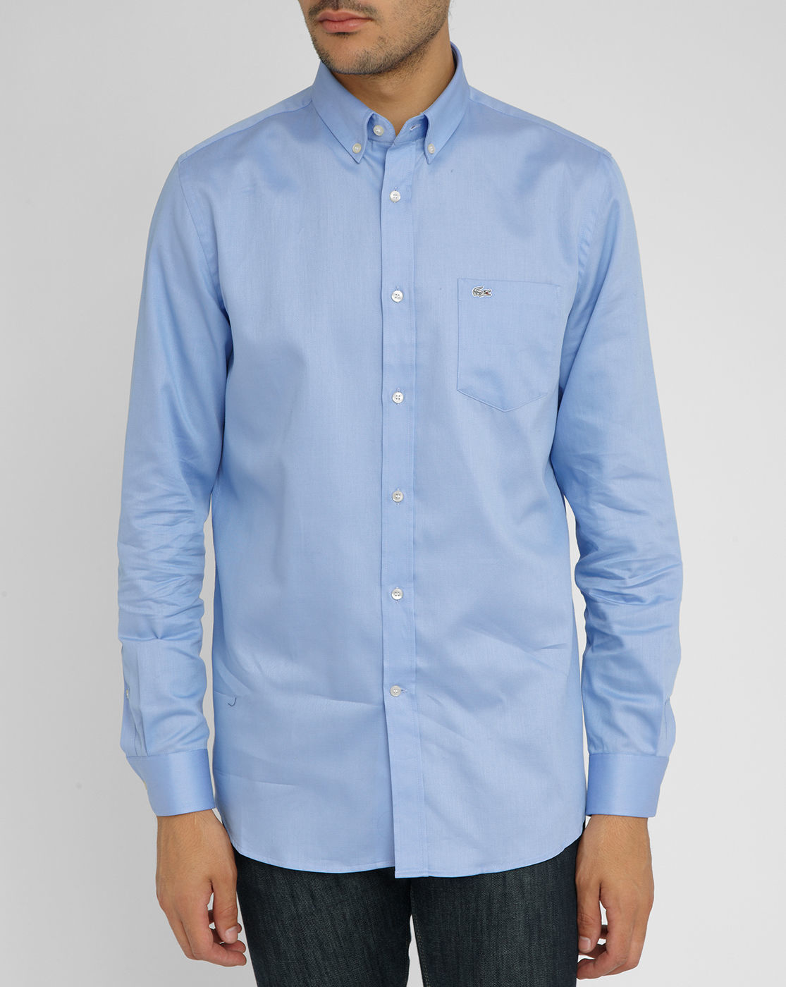 Lacoste Sky Blue Piqué Buttoned Collar Shirt With Pocket And Crocodile ...