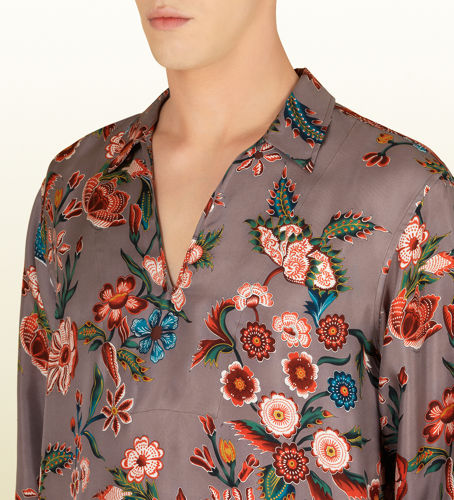 Gucci Flower Print Silk Twill Sport Shirt | Lyst