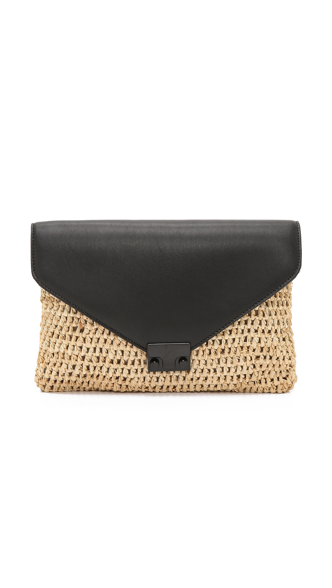 Loeffler randall Straw Lock Clutch Natural/Black in Black Lyst