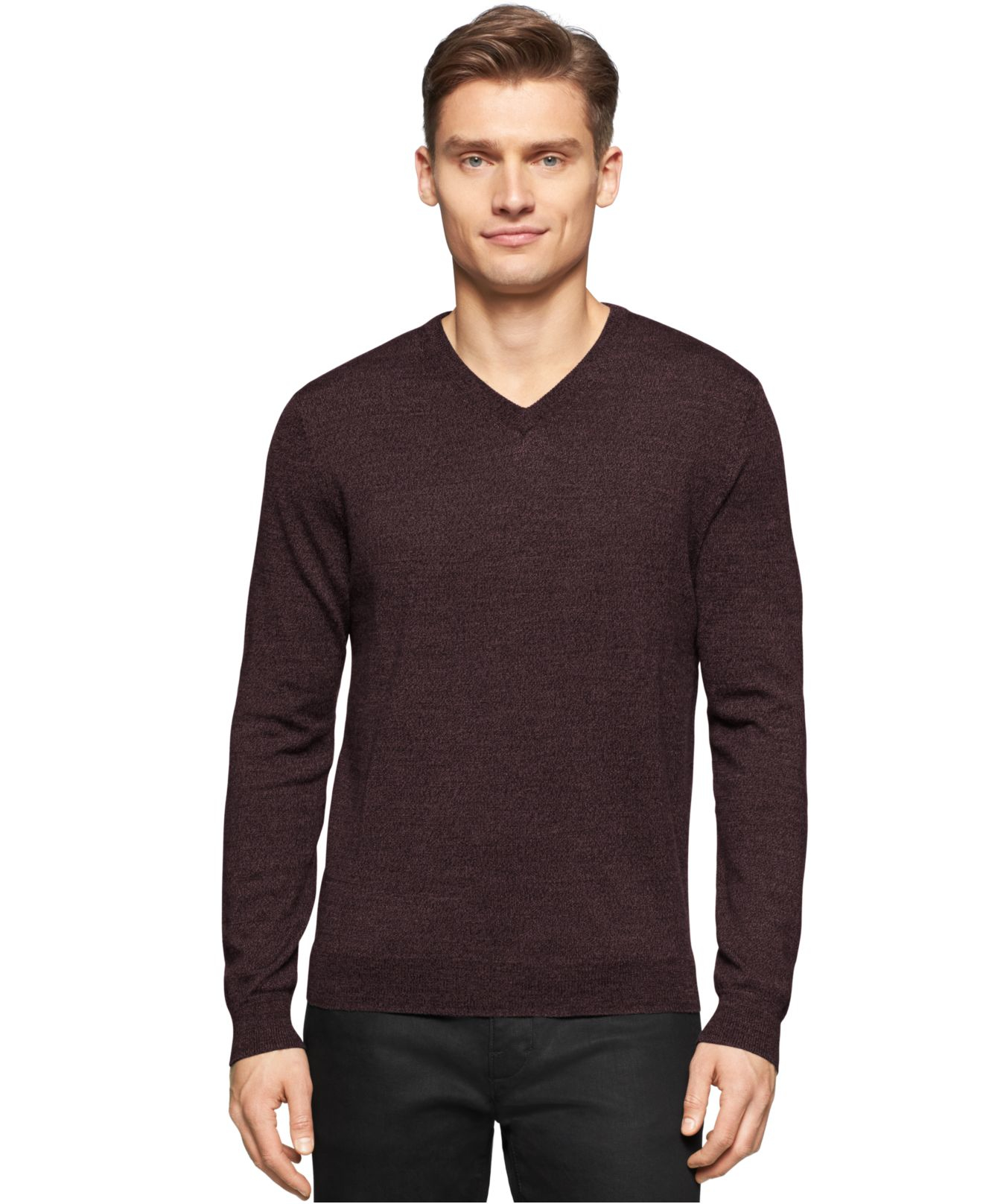 Lyst - Calvin Klein Merino Wool V-neck Sweater in Brown for Men