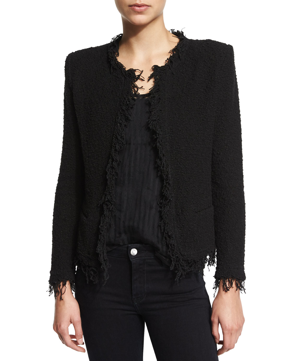 Iro Shavani Openfront Boucle Jacket in Black Lyst