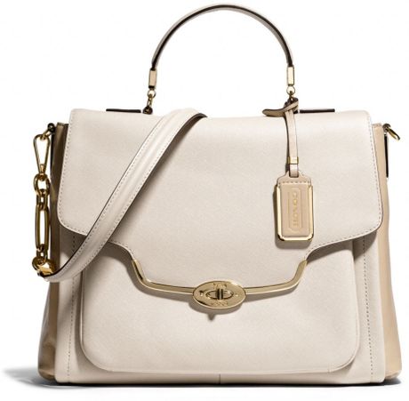 Coach Madison Sadie Flap Satchel in Spectator Saffiano Leather in Pink ...
