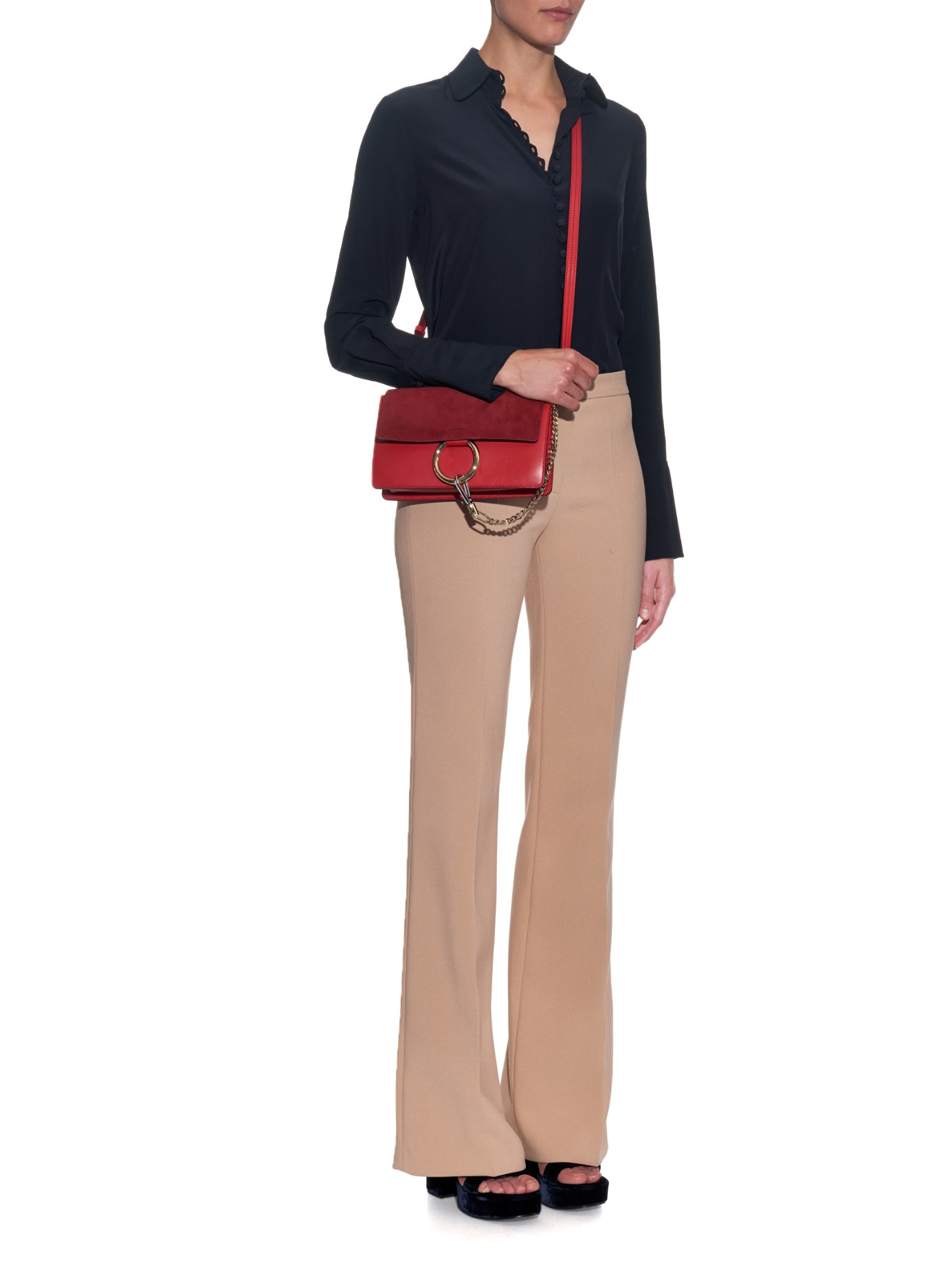 Chlo Faye Leather and Suede Cross-Body Bag in Red | Lyst