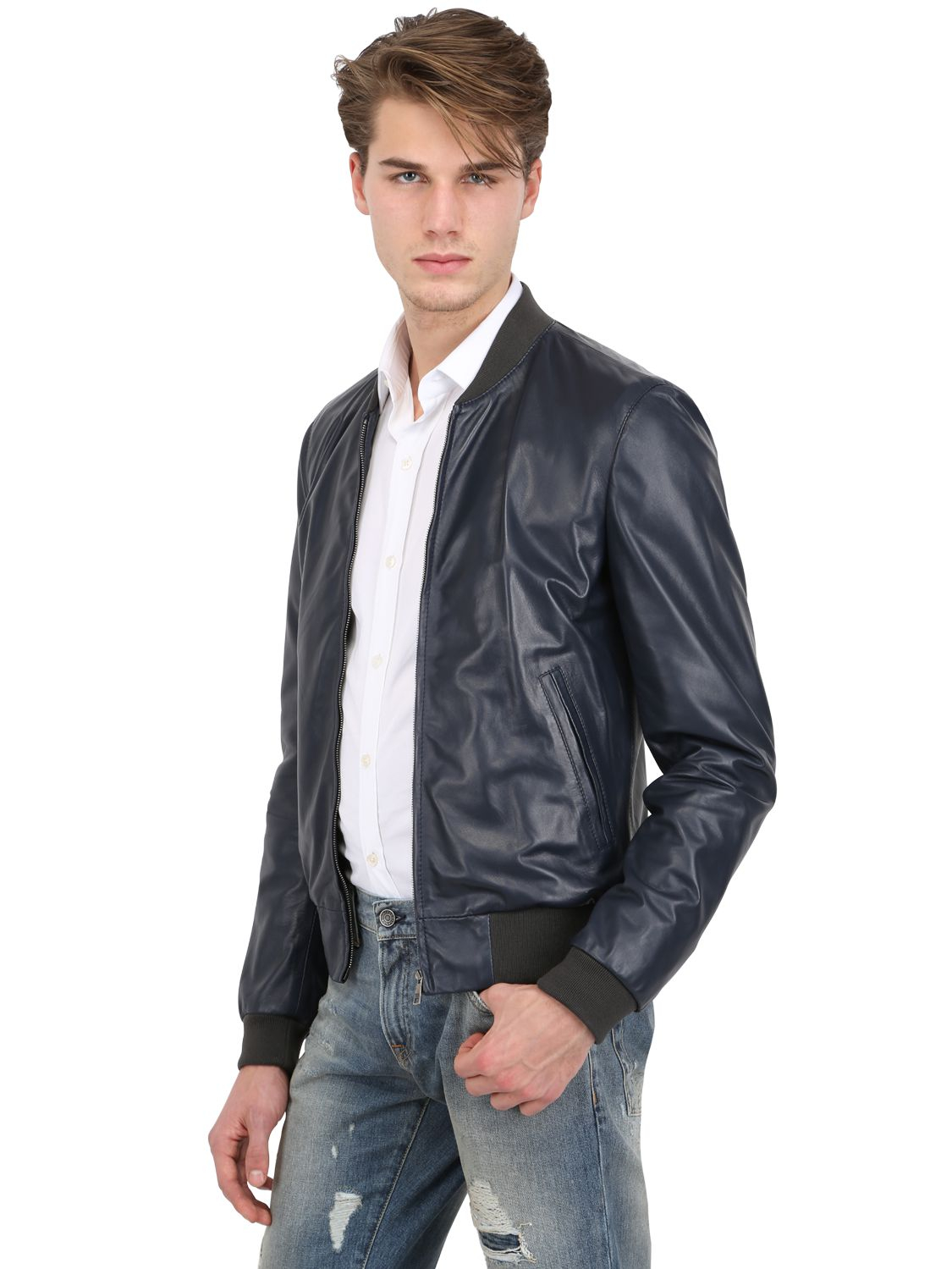 Dolce Gabbana Nappa Leather Er Jacket In Blue For Men Lyst Gallery