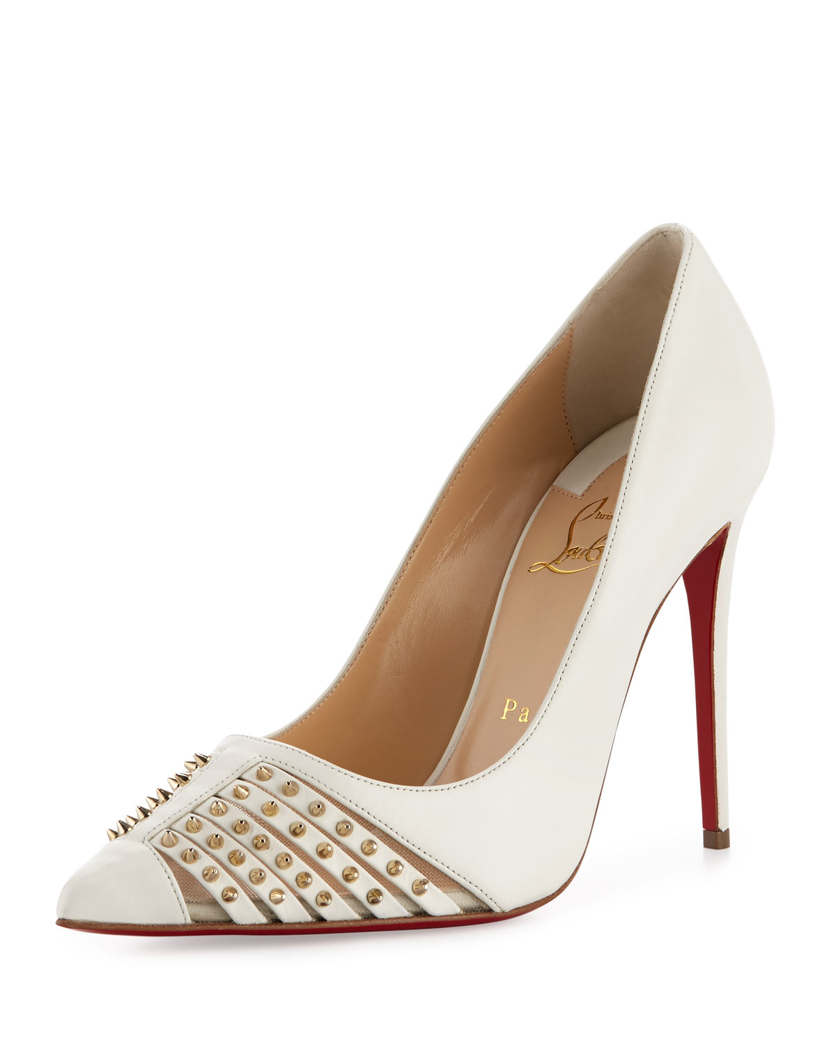 Christian louboutin Baretta Studded-Leather Pumps in Gold (NEIGE ...