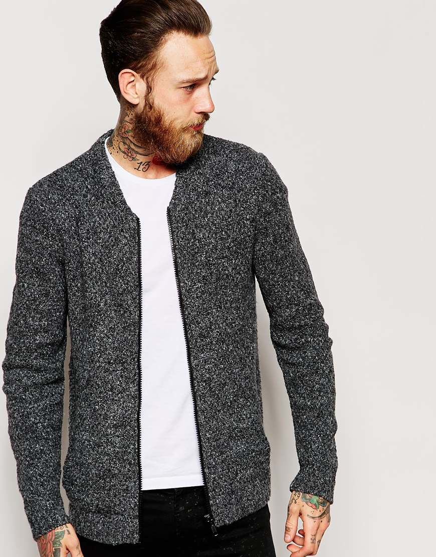 Lyst - Asos Knitted Bomber Jacket In Brushed Boucle Yarn in Gray for Men