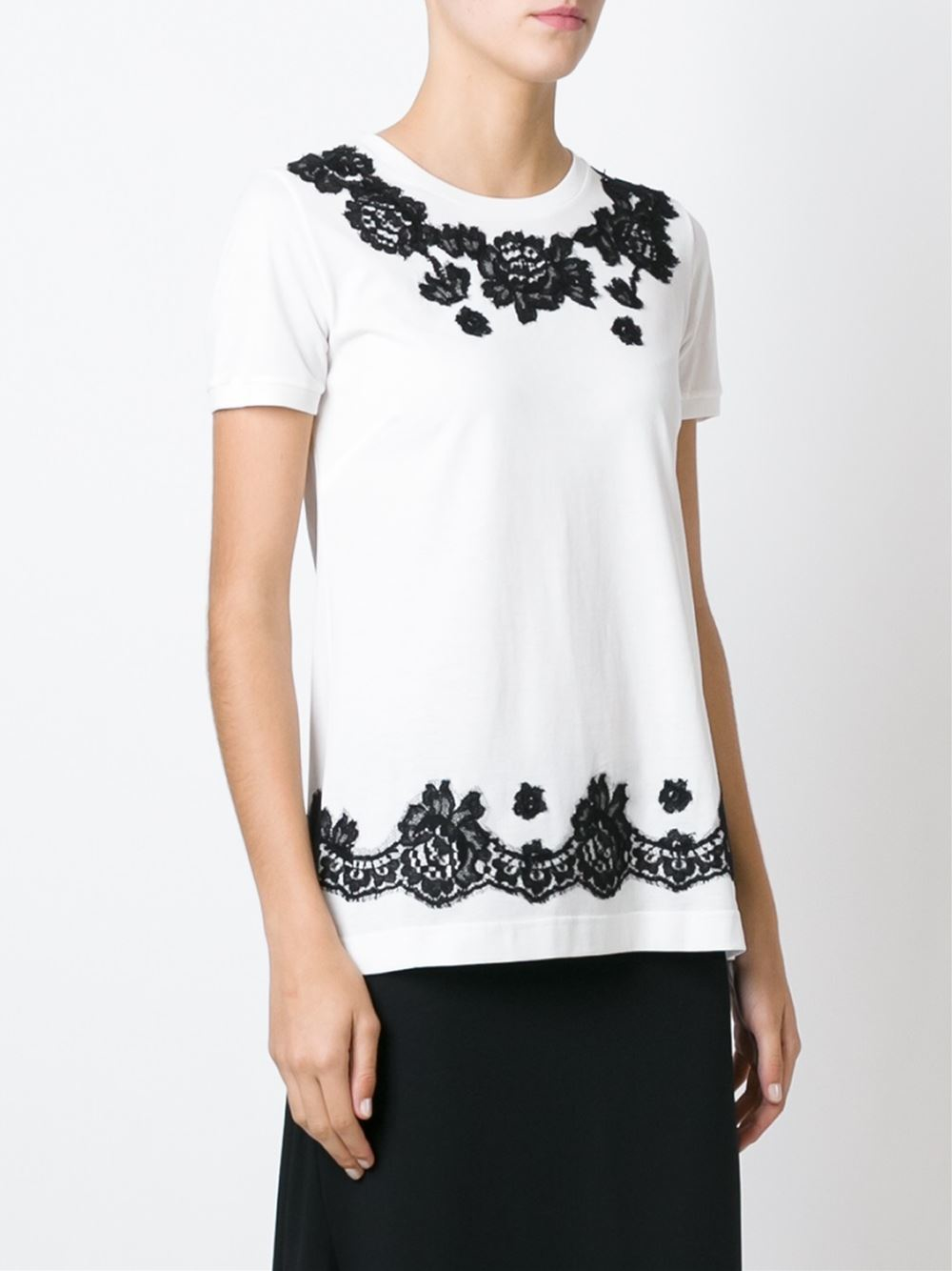 Dolce & gabbana Floral Lace Embellished T-shirt in Black (white) | Lyst