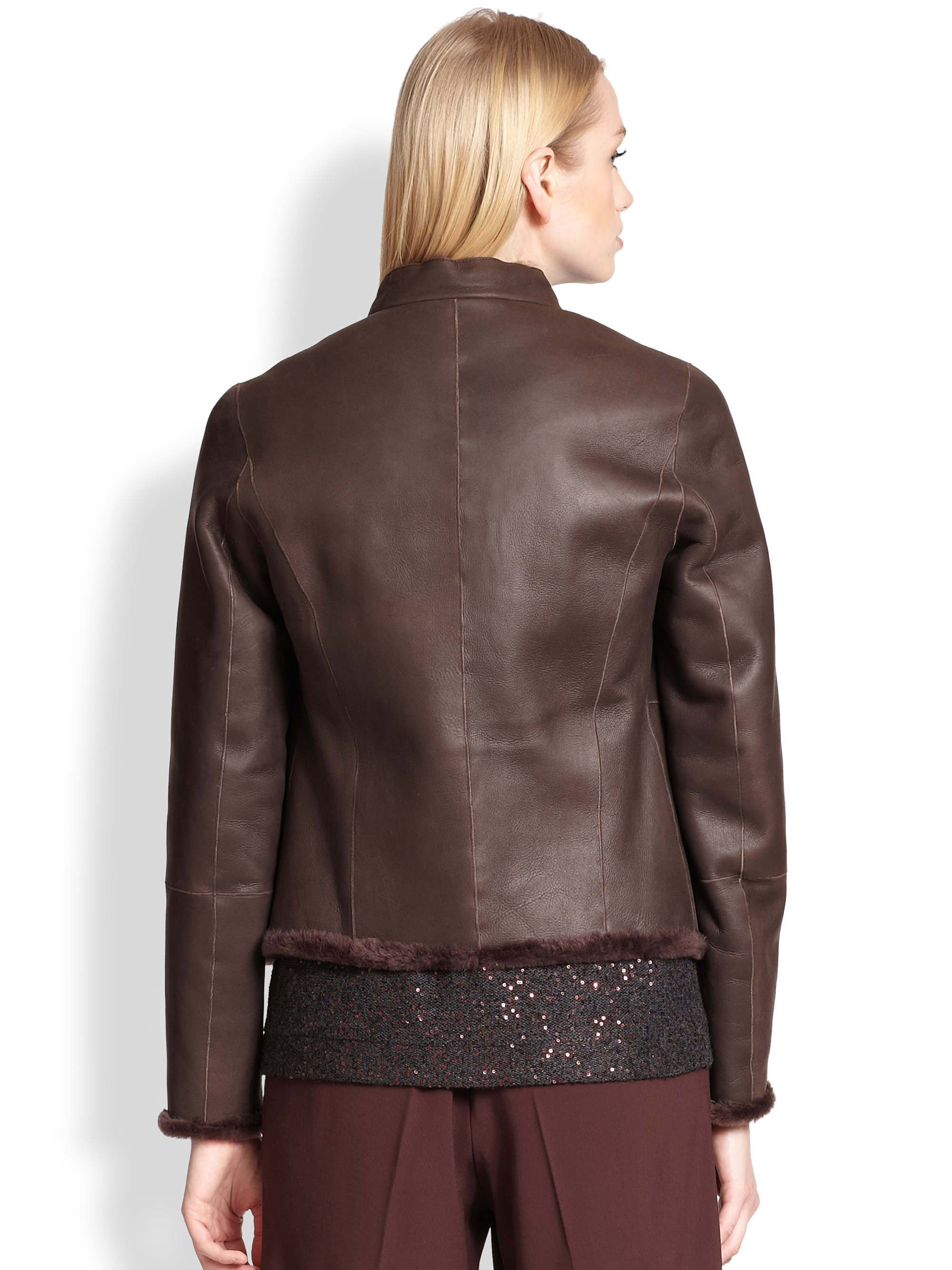 Brunello cucinelli Reversible Shearling & Leather Jacket in Brown | Lyst