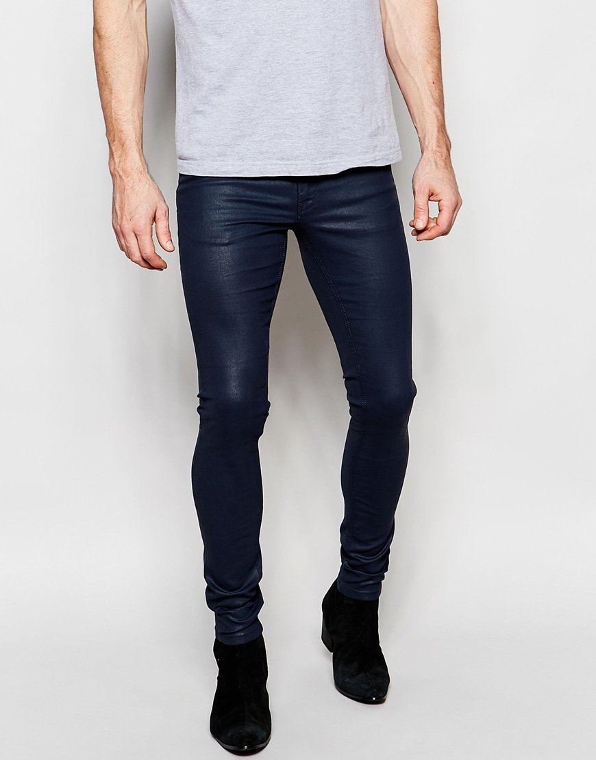 Asos Extreme Super Skinny Jeans In Heavy Coated Navy in Blue for Men ...