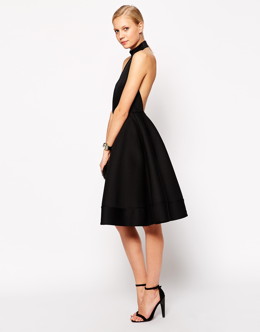 Asos Halter Neck Full Midi Dress With Plunge In Black Lyst 6767