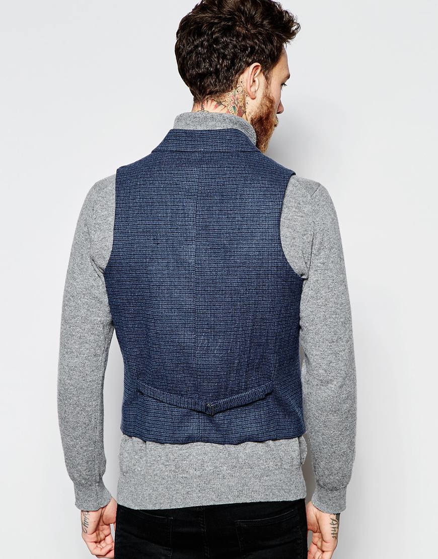 Asos Waistcoat In Houndstooth With Shawl Collar in Blue for Men Lyst