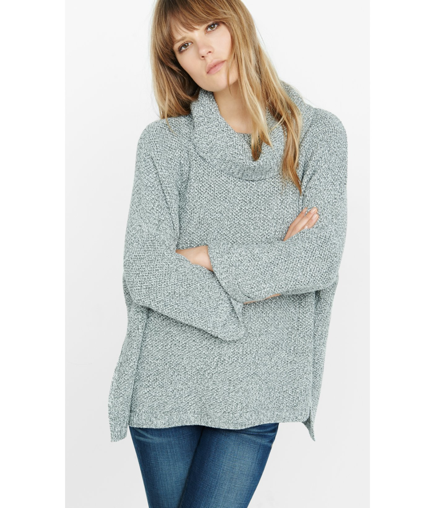 Express Marl Cowl Neck Boxy Sweater in Blue | Lyst
