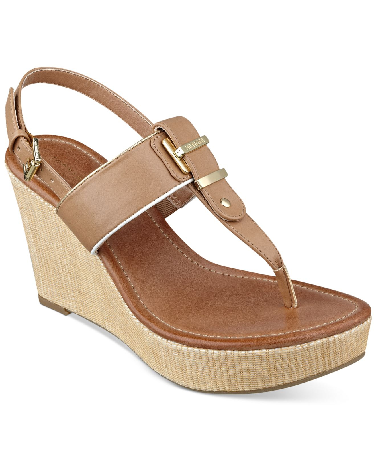 Tommy hilfiger Maree Platform Thong Wedge Sandals in Brown | Lyst