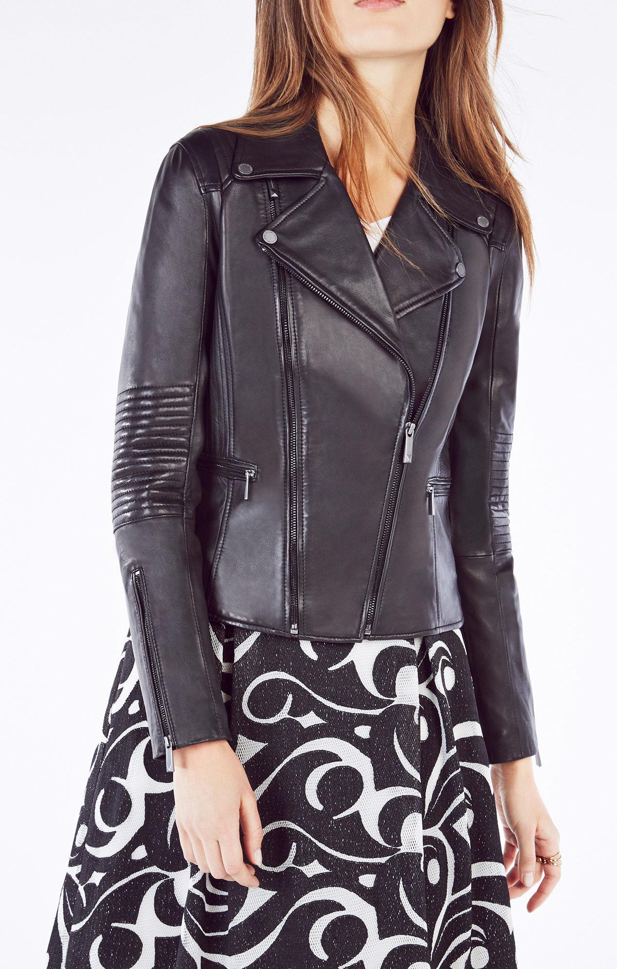 Lyst Bcbgmaxazria Lila Leather Moto Jacket In Black Gallery