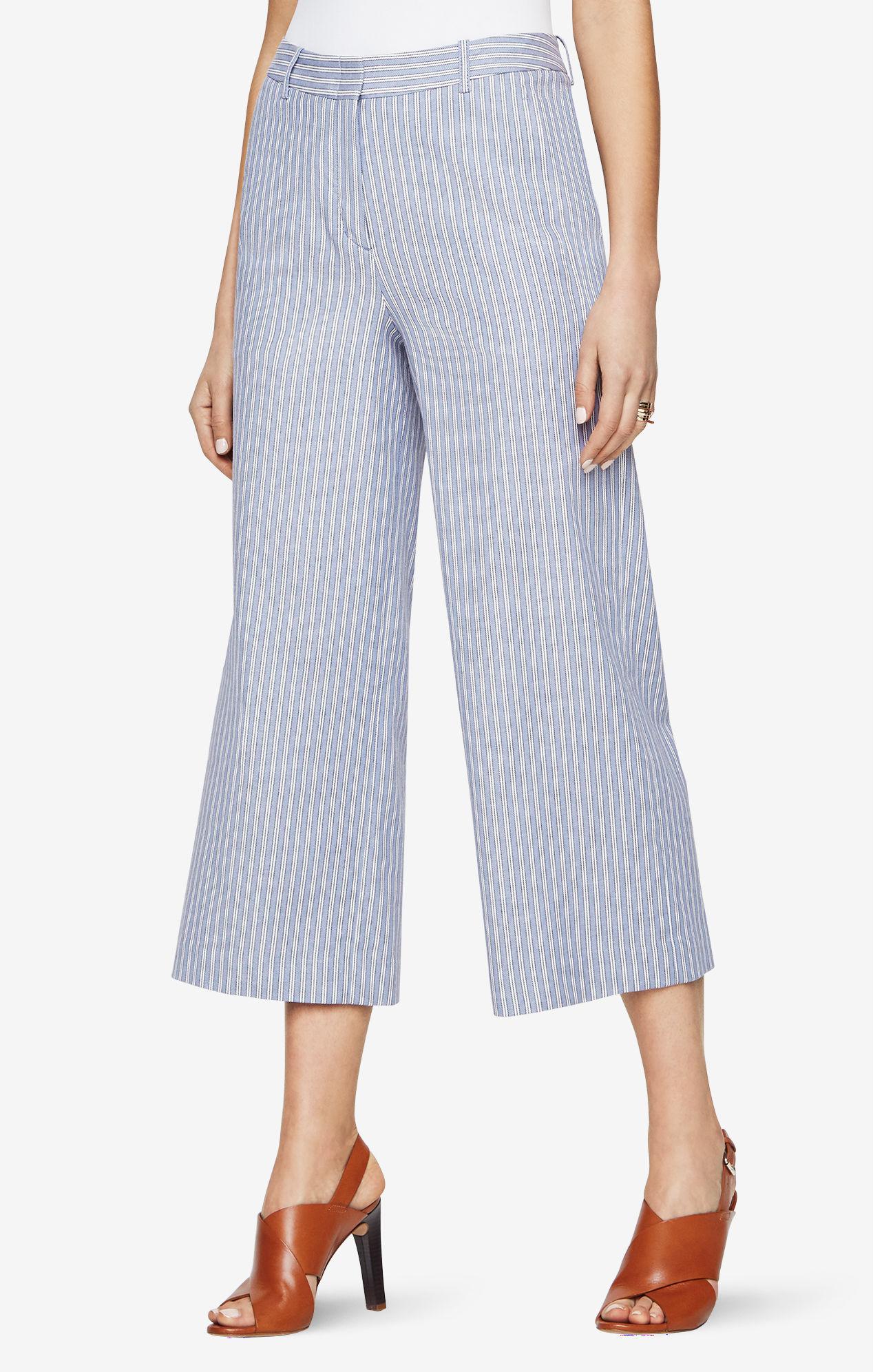 navy striped wide leg pants