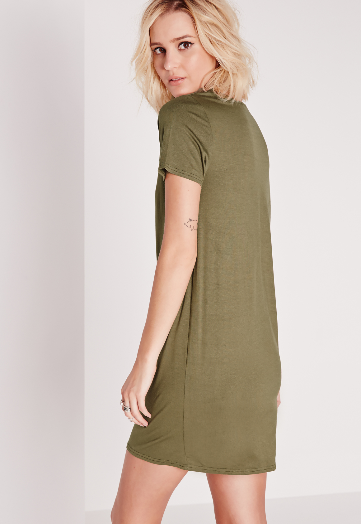 Lyst - Missguided Short Sleeve T-shirt Dress Khaki in Natural
