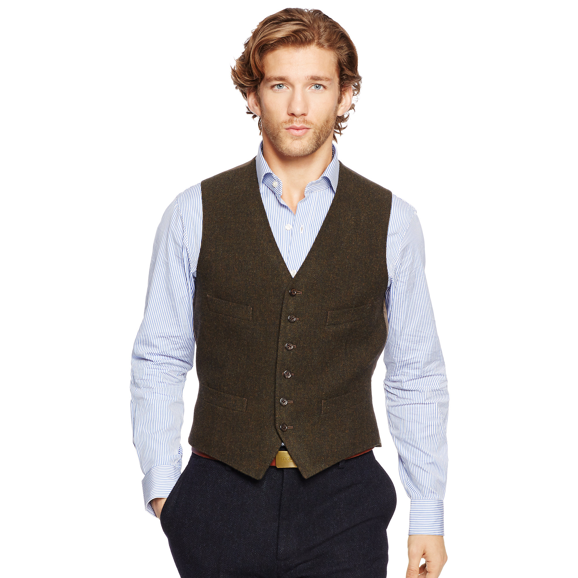 Lyst - Polo Ralph Lauren Wool Herringbone Vest in Brown for Men