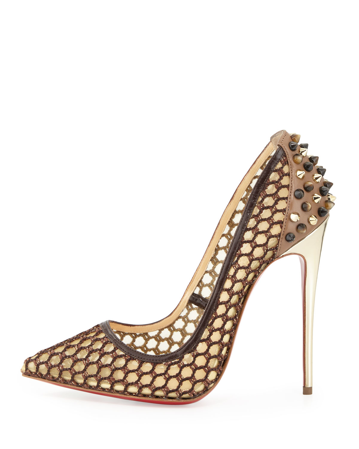 louboutin replica - Christian louboutin Guni Embellished Leather Fishnet Pumps in Gold ...