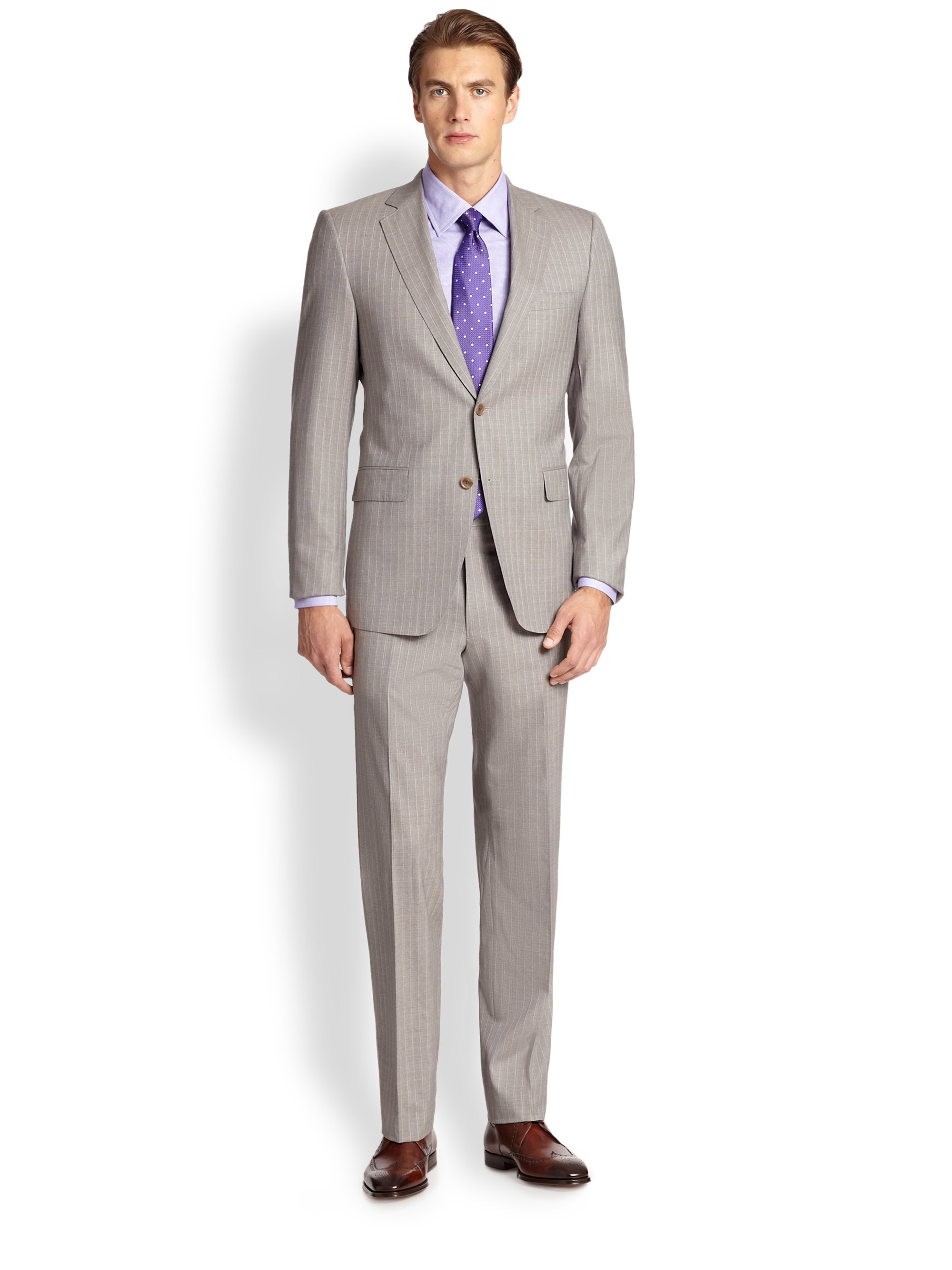 Saks fifth avenue Samuelsohn Pinstriped Two-button Wool Suit in Gray ...