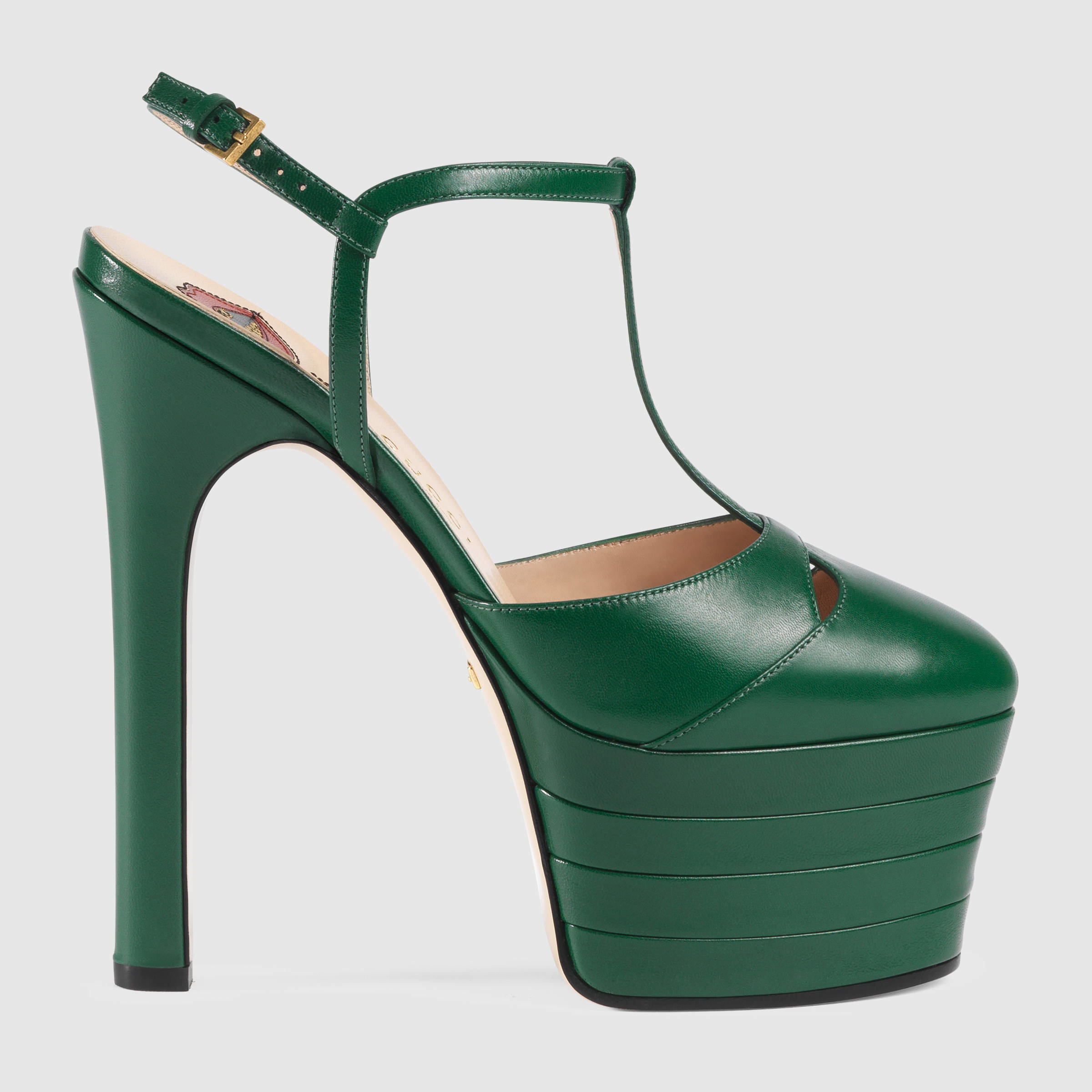 Gucci Leather Platform Pump in Green - Lyst