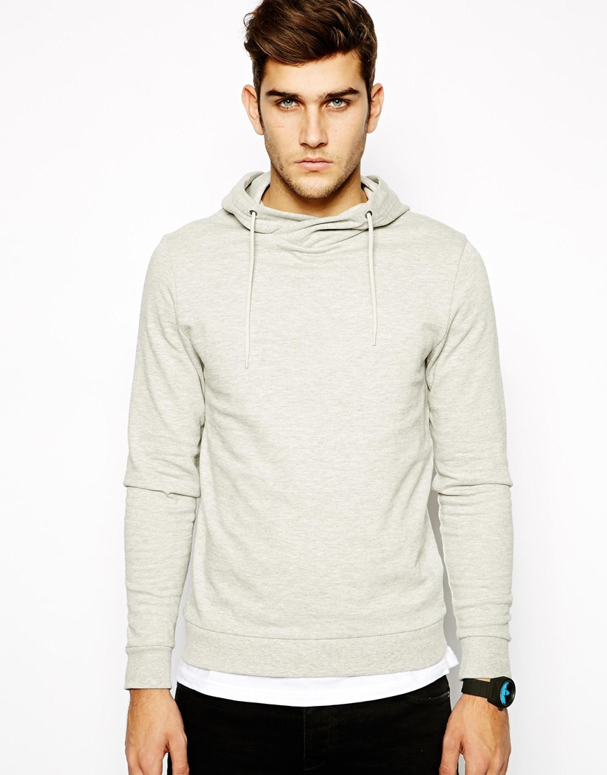 Asos Hoodie with Crossover Neck in Gray for Men | Lyst