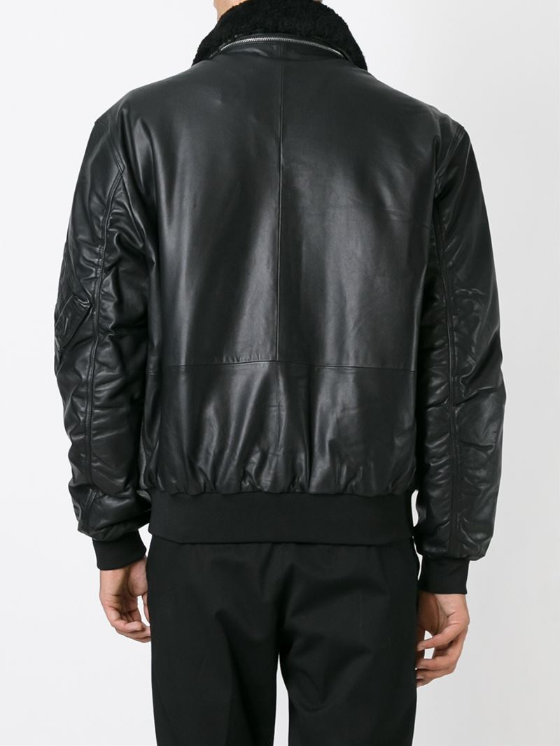 McQ Leather Sleeve Bomber Jacket in Grey (Gray) for Men - Lyst