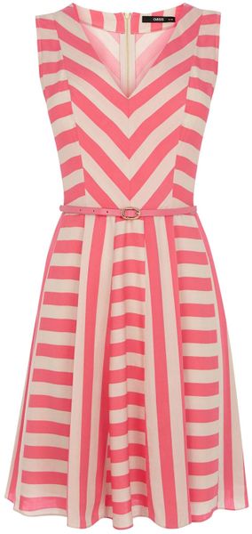 Oasis Stripe Viscose Dress in Pink (Multi-Coloured) | Lyst