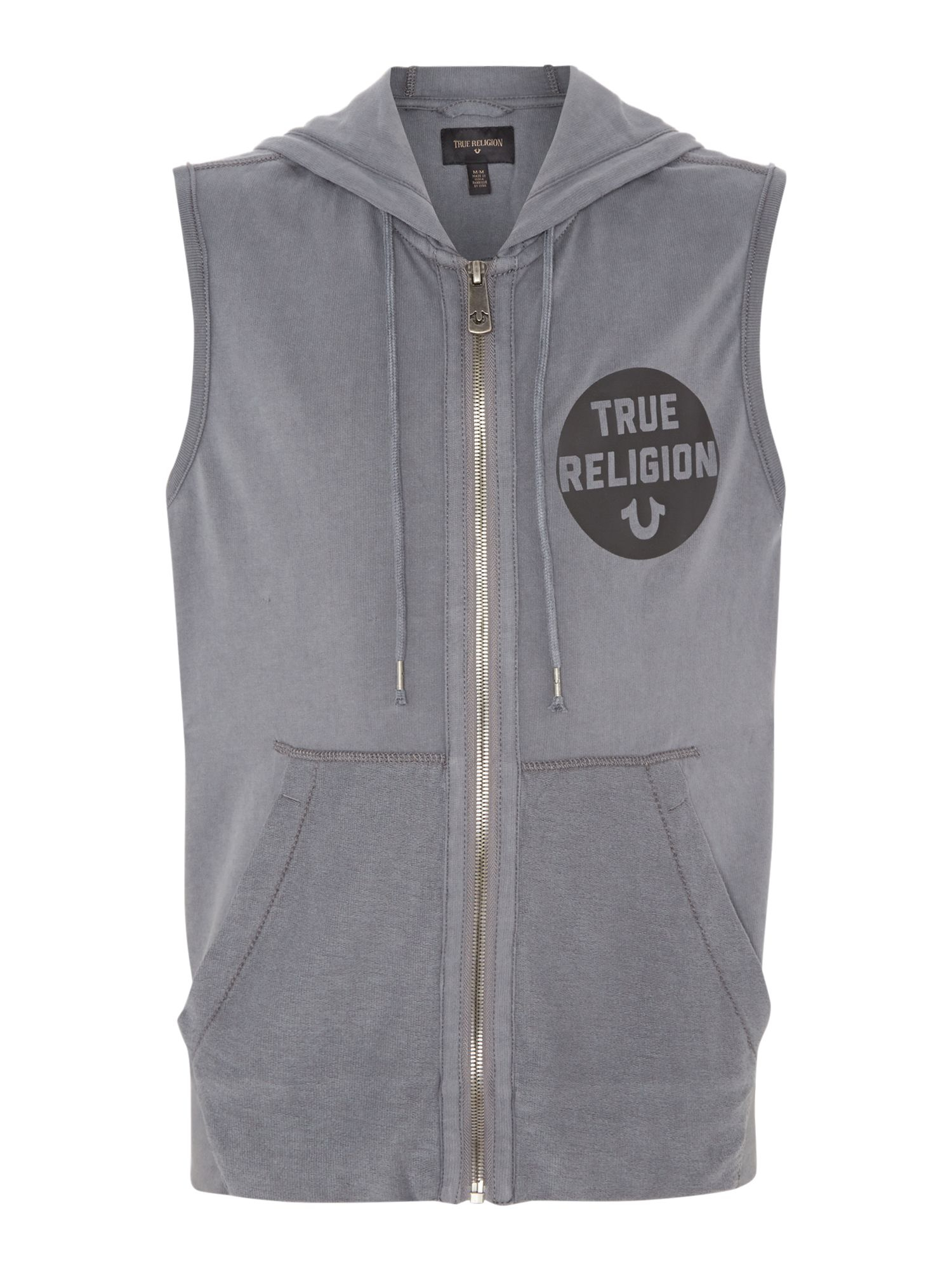 True religion Printed Sleeveless Full Zip Hoodie in Gray for Men | Lyst