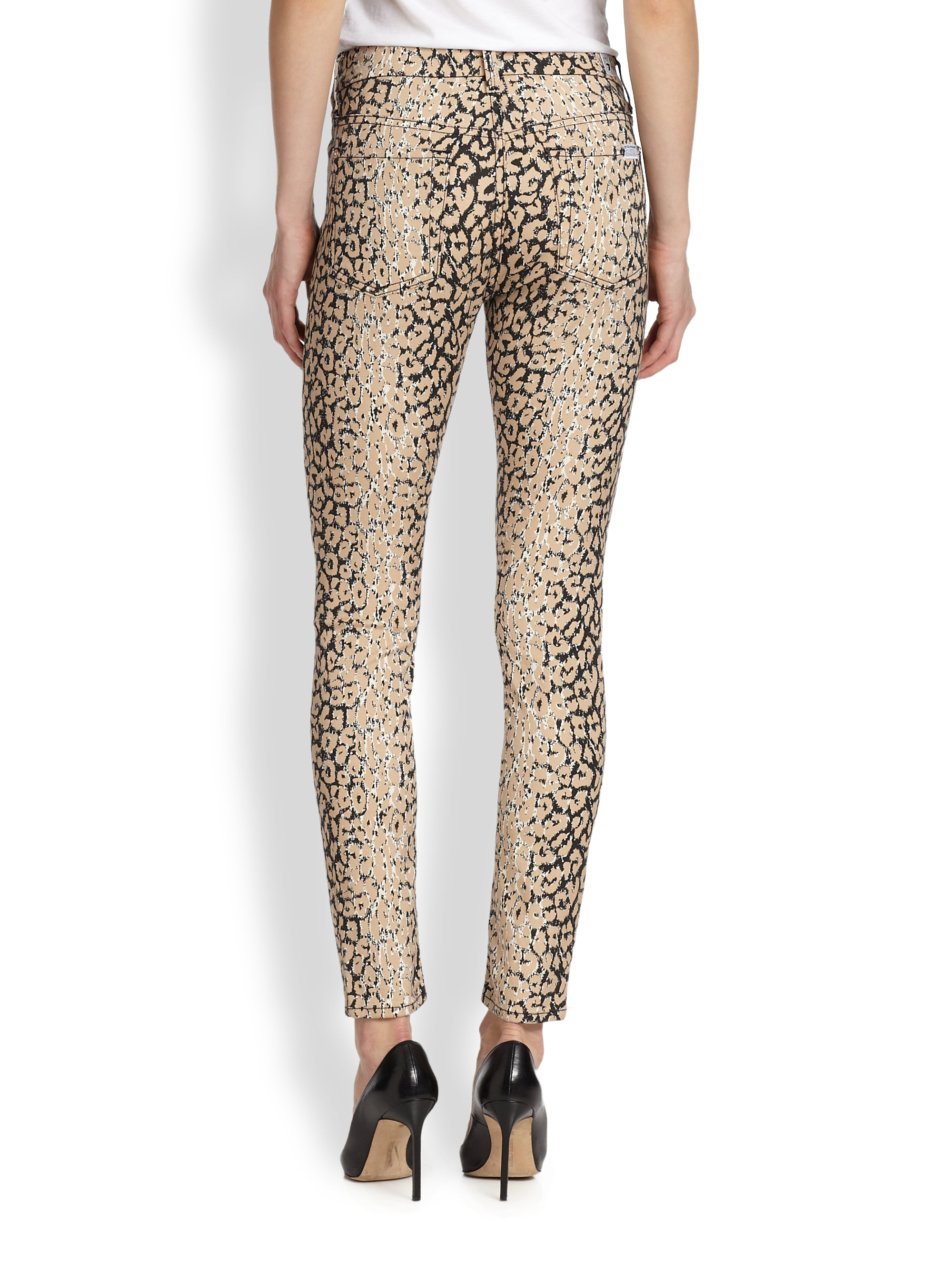 Lyst - 7 for all mankind Faded Leopardprint Skinny Jeans