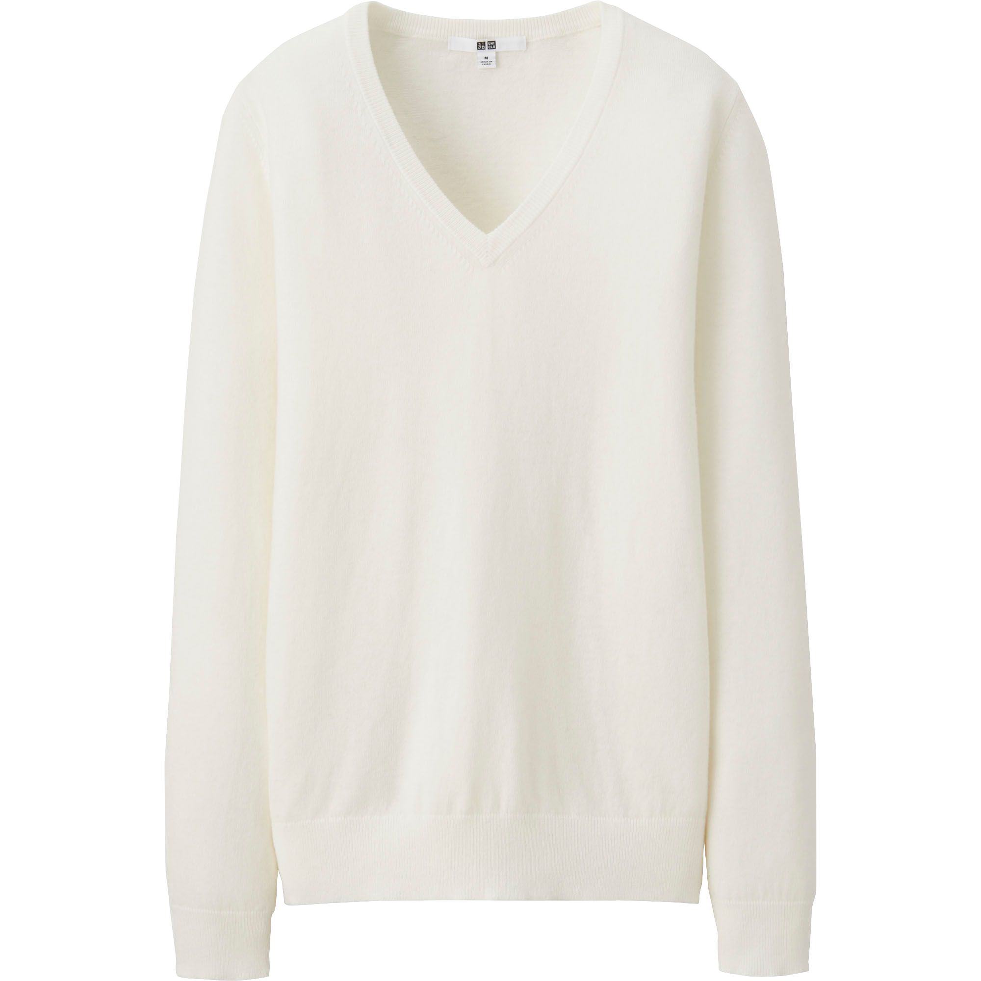 Uniqlo Women Cotton Cashmere V Neck Sweater in White (OFF WHITE)