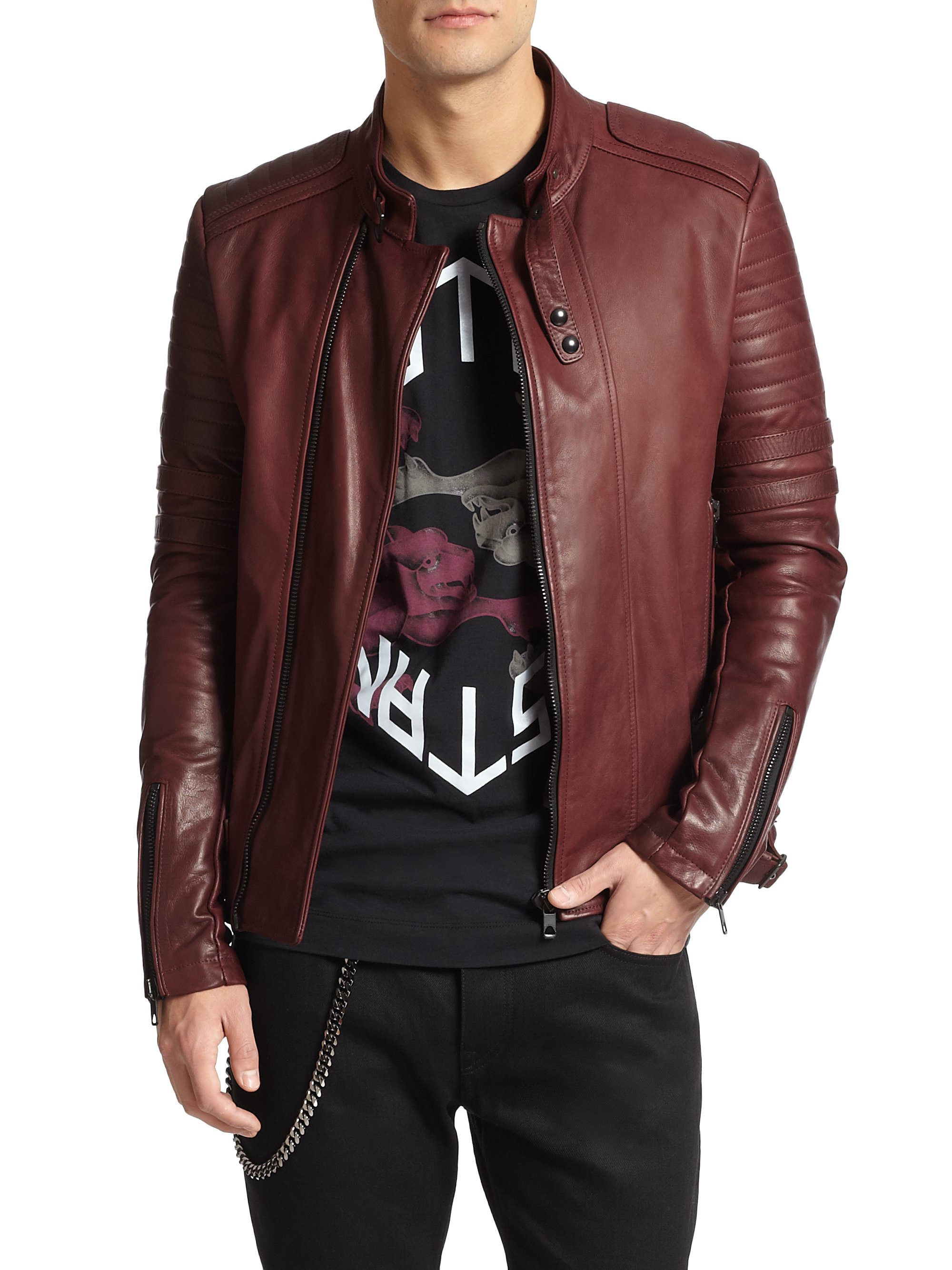 Lyst - Diesel Black Gold Leather Biker Jacket in Red for Men