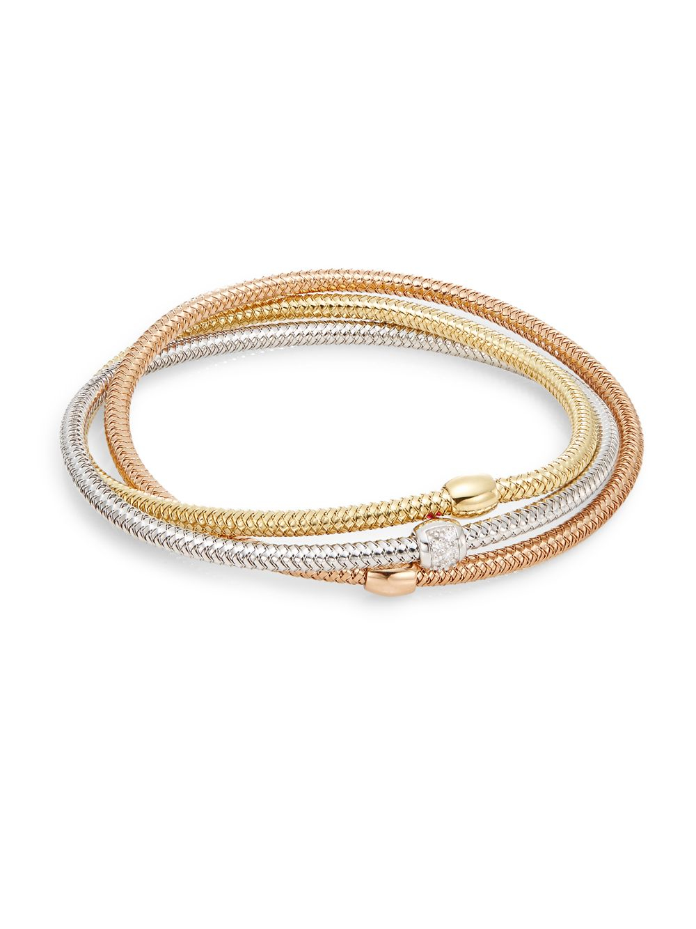 Lyst Roberto Coin Primavera Diamond 18k Tri Gold Mesh Bangle Gallery