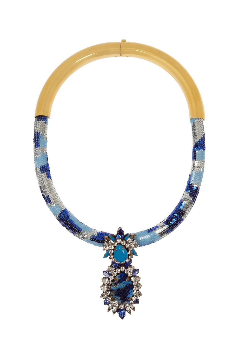 Lyst Shourouk GoldPlated, Swarovski Crystal And Sequin Necklace in Blue