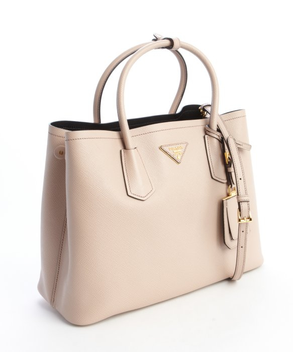 Prada Cameo Beige Saffiano Leather Logo Stamp Top Handle Tote in ...  