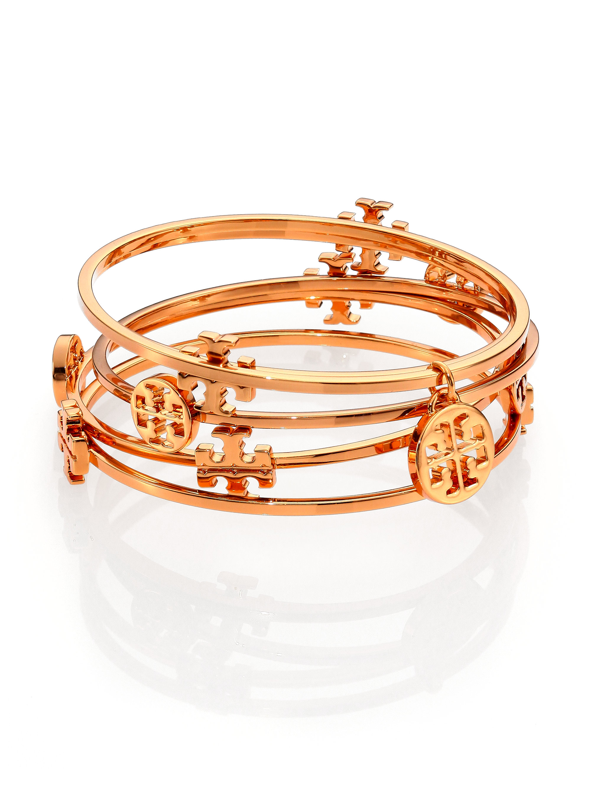 Lyst Tory Burch Logo Bangle Set in Metallic